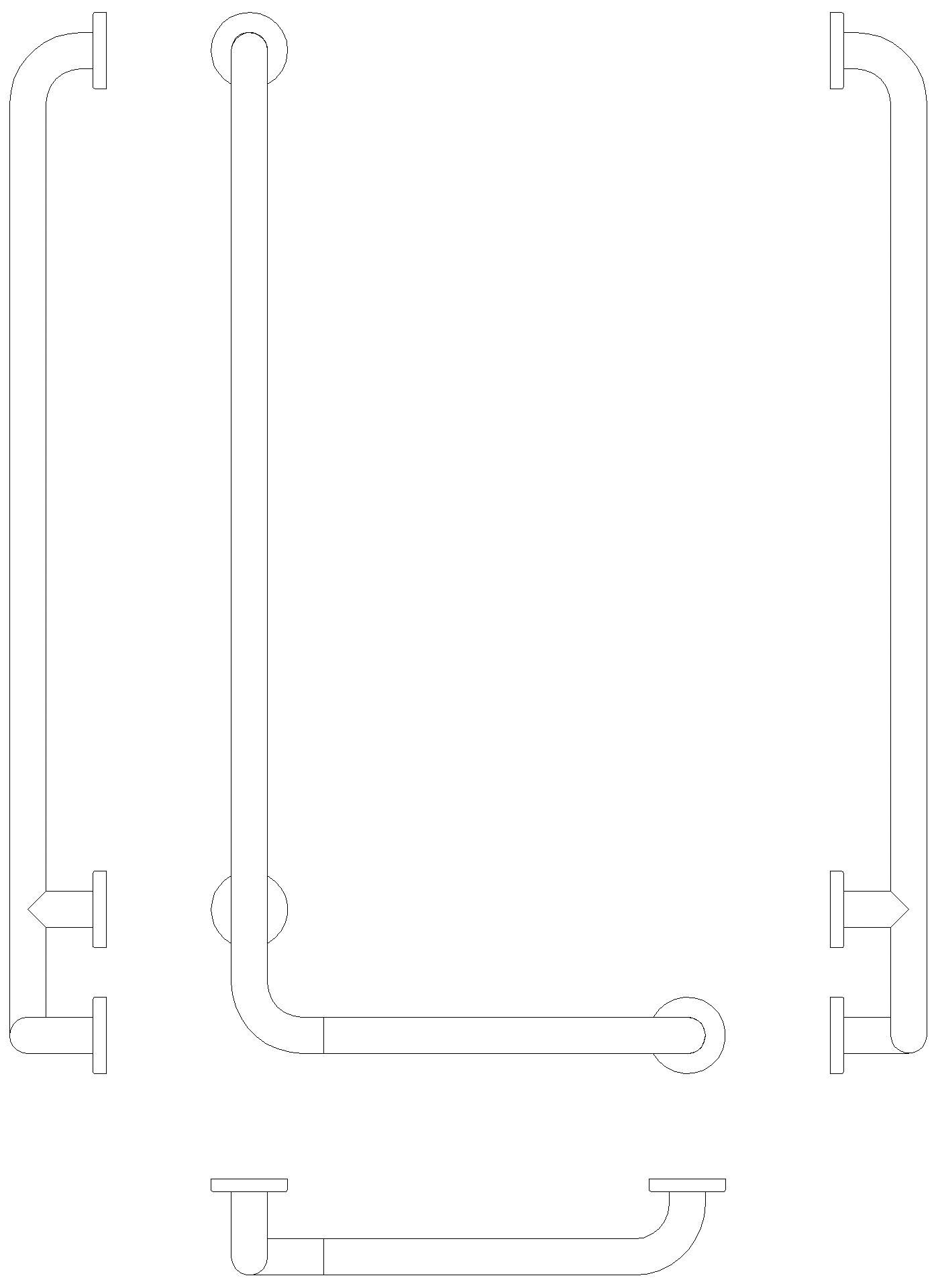 HEWI Winkelgriff, AM:900mm W:400mm d:33, chromoptisch beschichtet