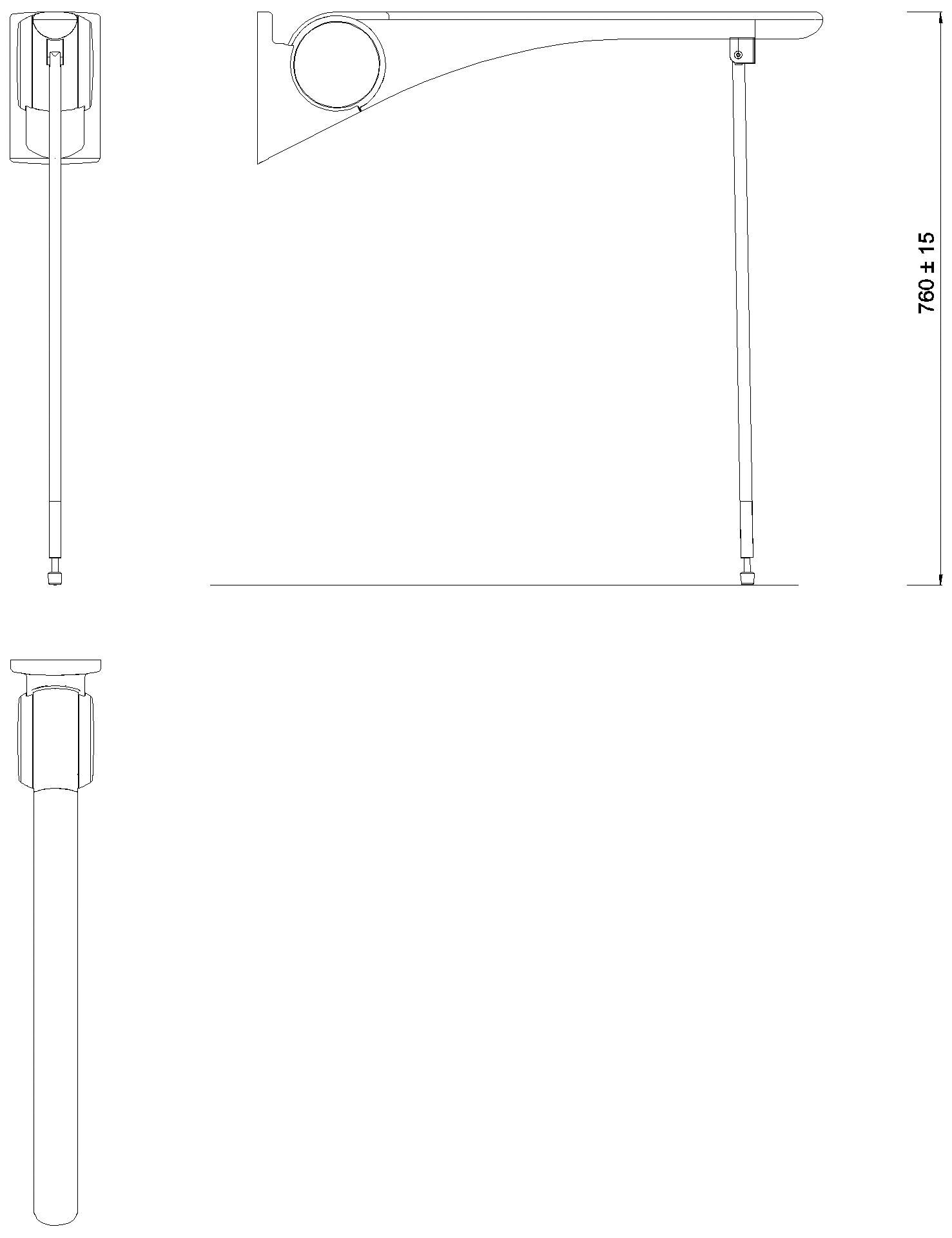 HEWI SK-Griff Basic,750, m.Bodenstütze Montagehöhe h=760mm weiß hgl-wem