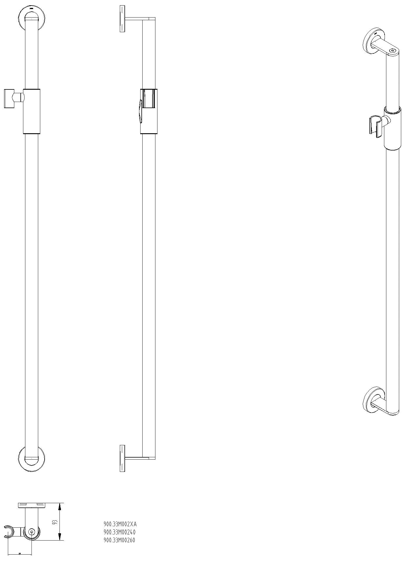 HEWI Brausehalterstange, d:32, L:1100, schliff, Br.H.mag.