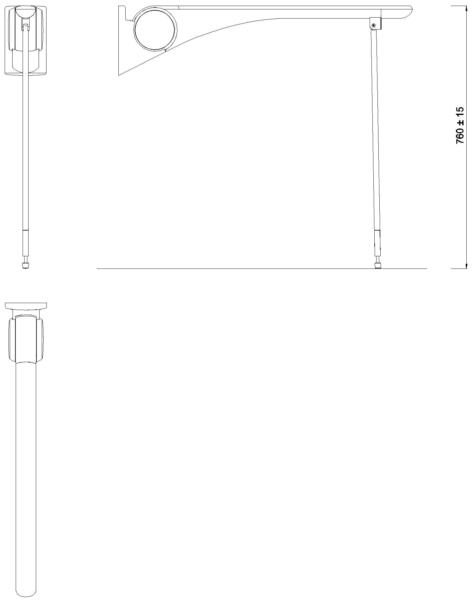 HEWI SK-Griff Basic,850, m.Bodenstütze Montagehöhe h=760mm weiß hgl-wem