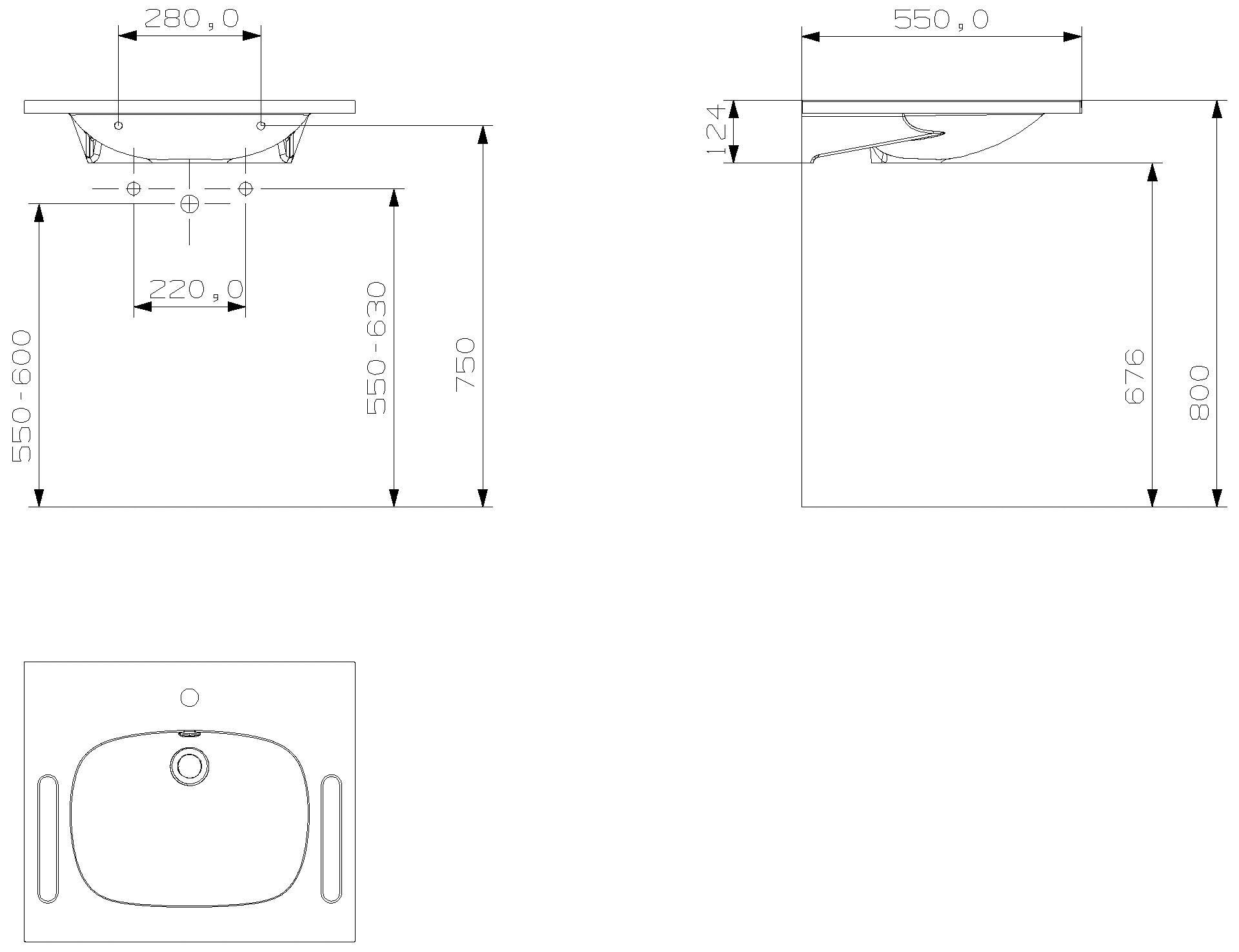 HEWI Waschtisch M 40, mit Überlauf alpinweiß, 1 HL, B:650mm, T:550mm