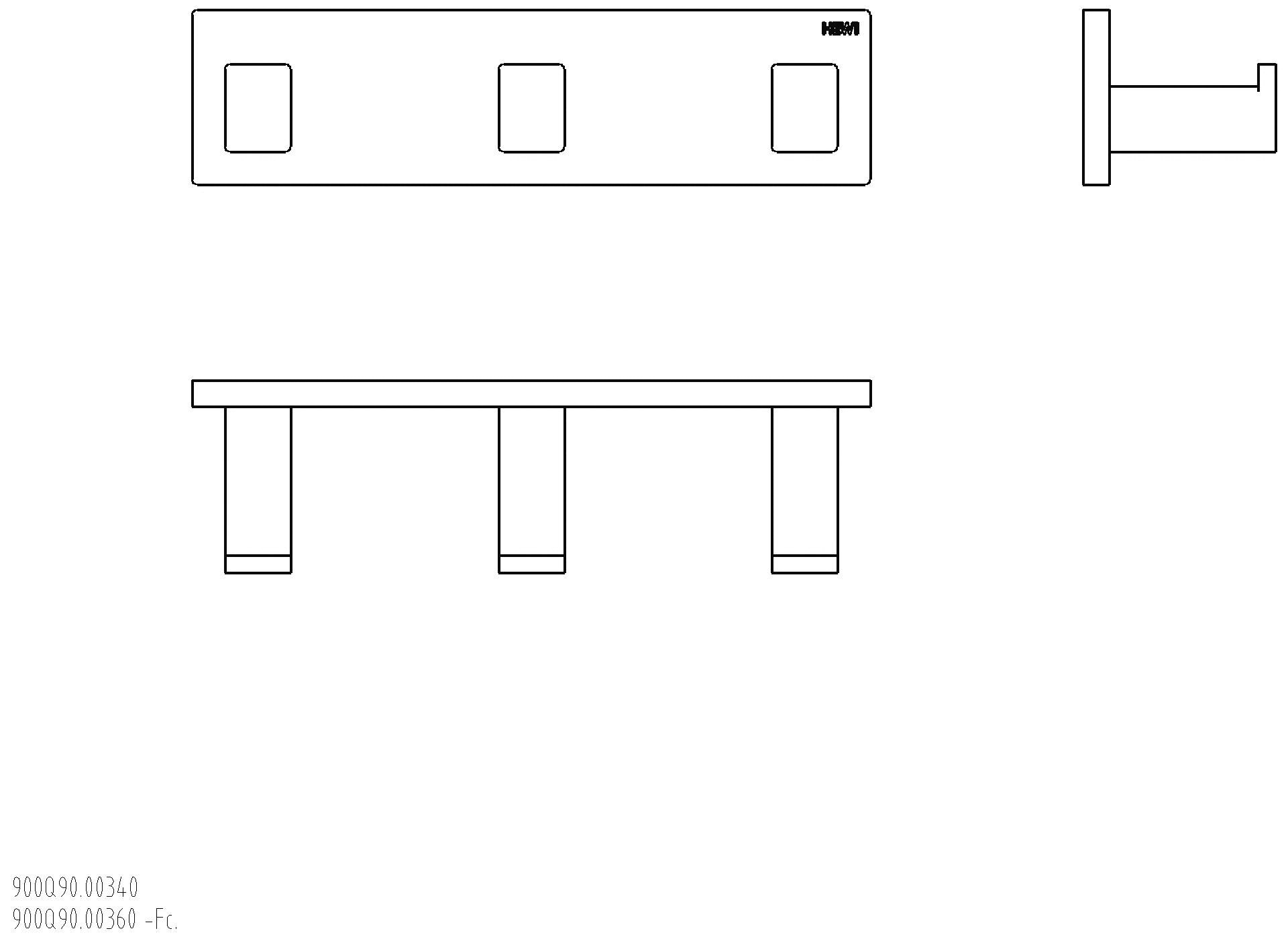 HEWI Hakenleiste Sys 900 Q, plvb, 3 Haken dgrau tma