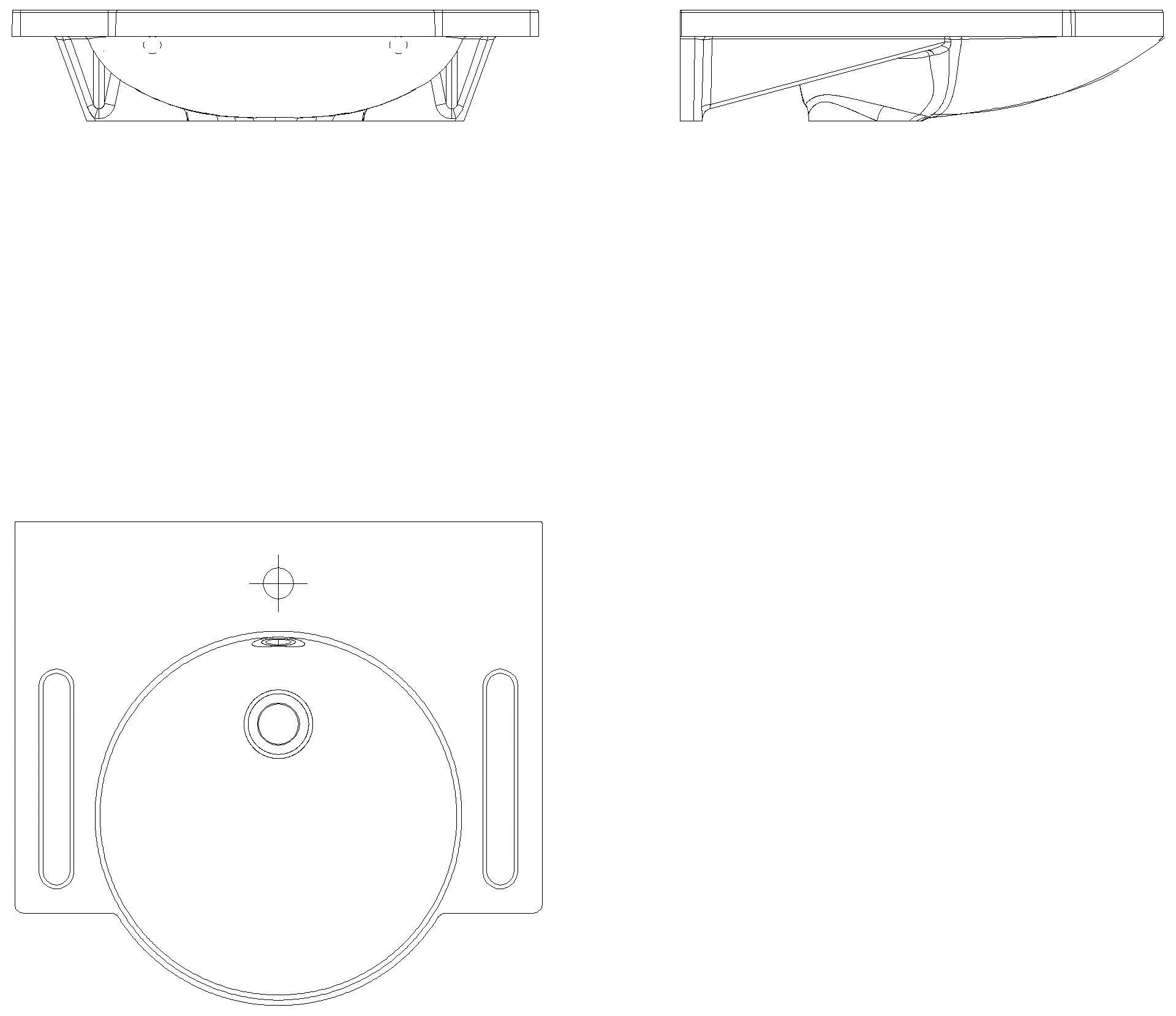 HEWI Waschtisch mit Griffmulden 600 x 550mm, mit Überlauf, 1 Hahnloch