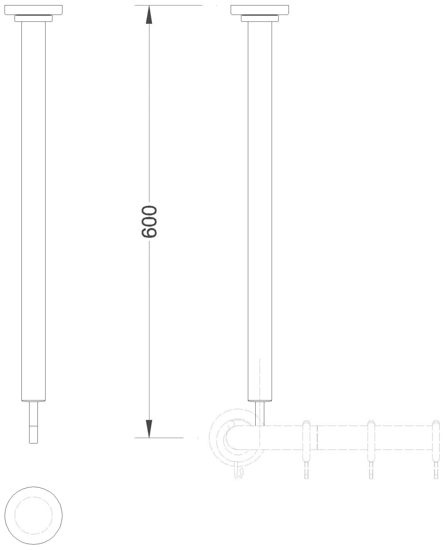 HEWI Deckenabh. Ser 801, AM:600mm, suizidhemmende Ausf. umbra