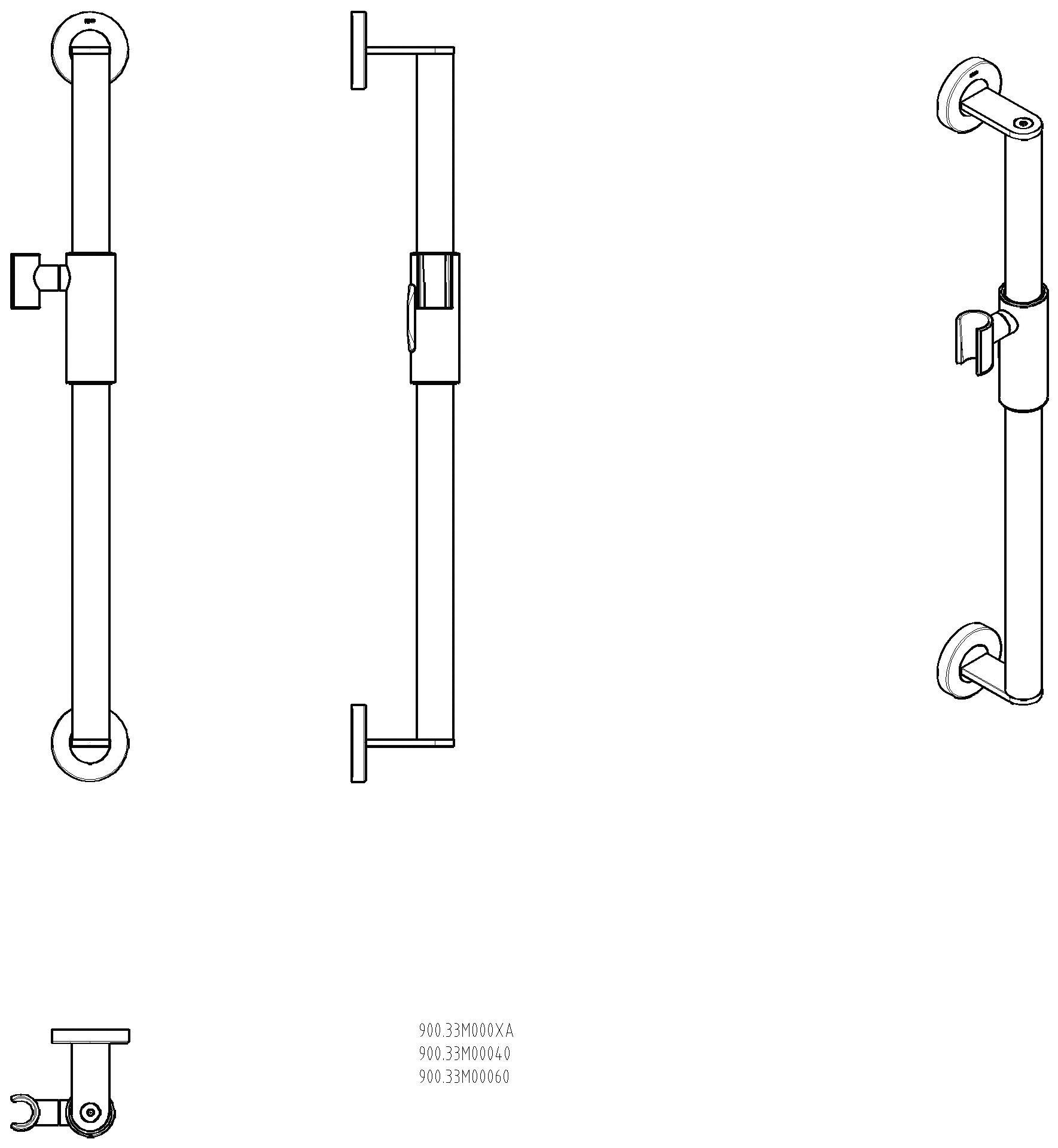 HEWI Brausehalterstange, d:32, L:600, chrom, Br.H.mag.