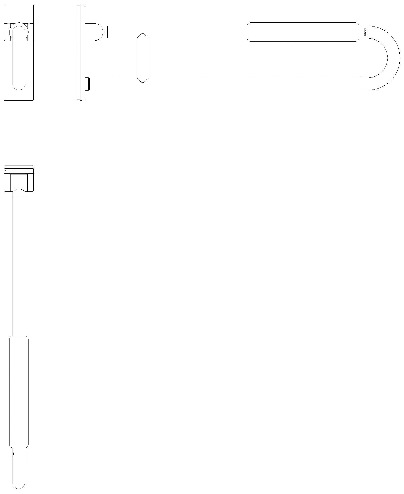 HEWI mobiler SK-Griff, drehbar, matt, L:850mm, mit Armpolster reinweiß