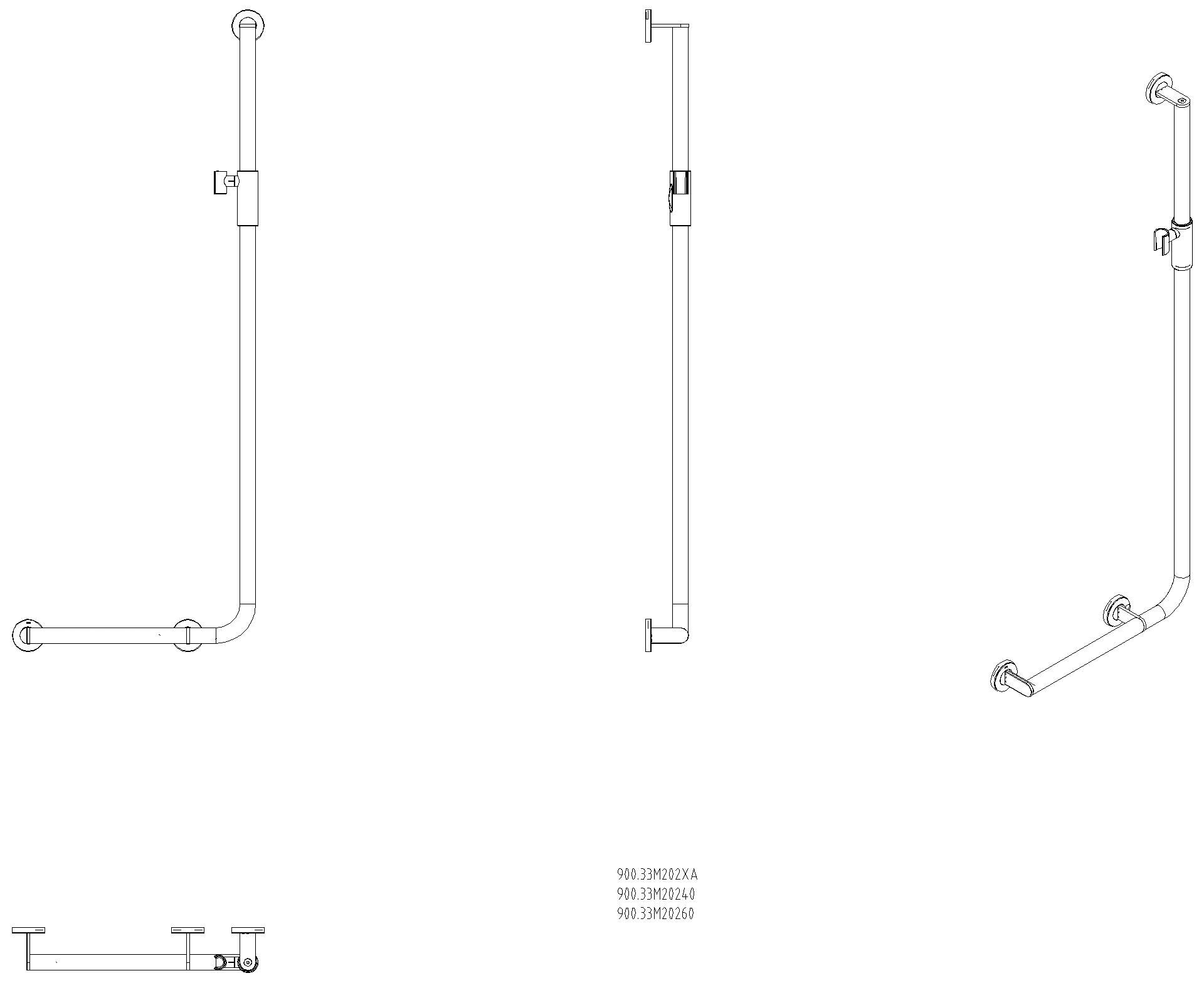 HEWI Winkelgriff m.Br.H.,d:32, A1:1250, W1:450,li,chr,Br.H.mag.