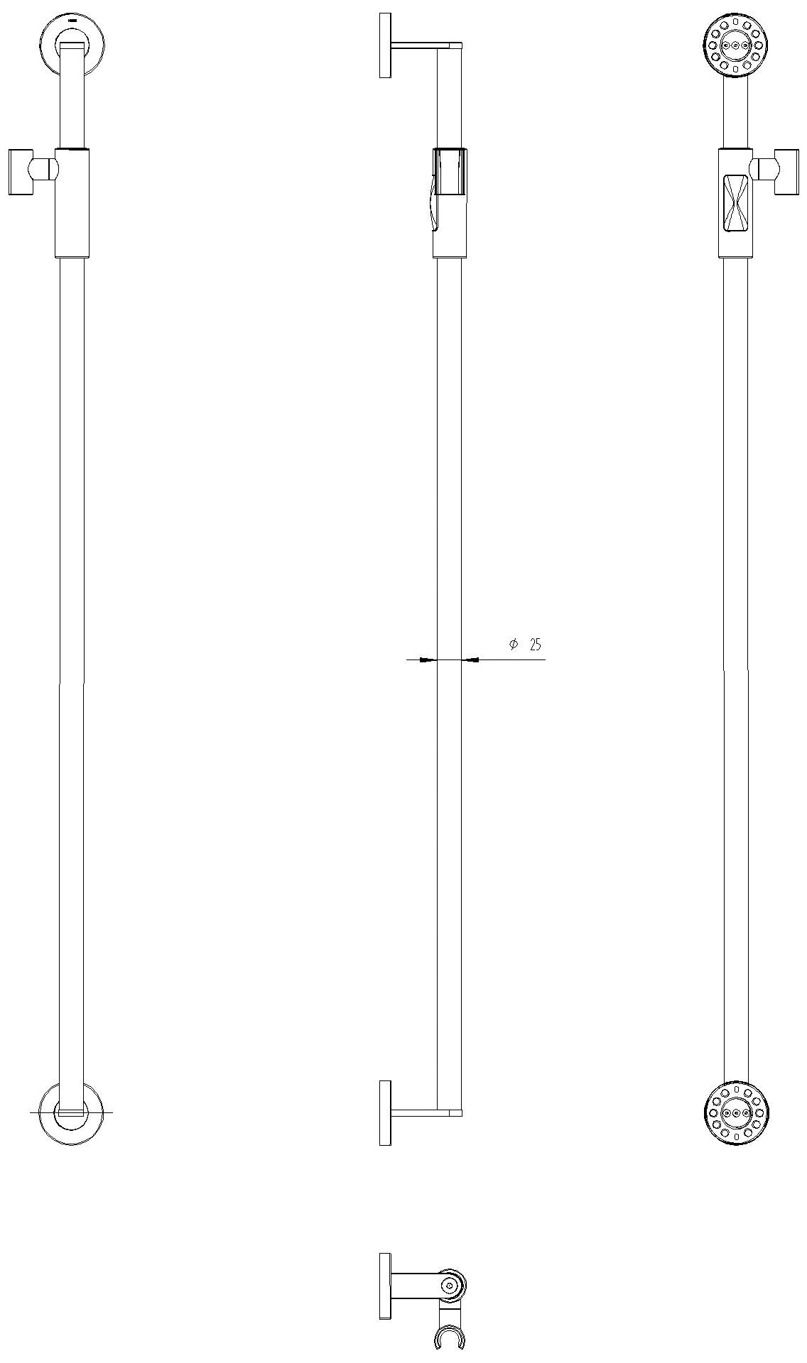 HEWI Brausehalterstange, d:25, L:1100, chr, Br.H.magnet.
