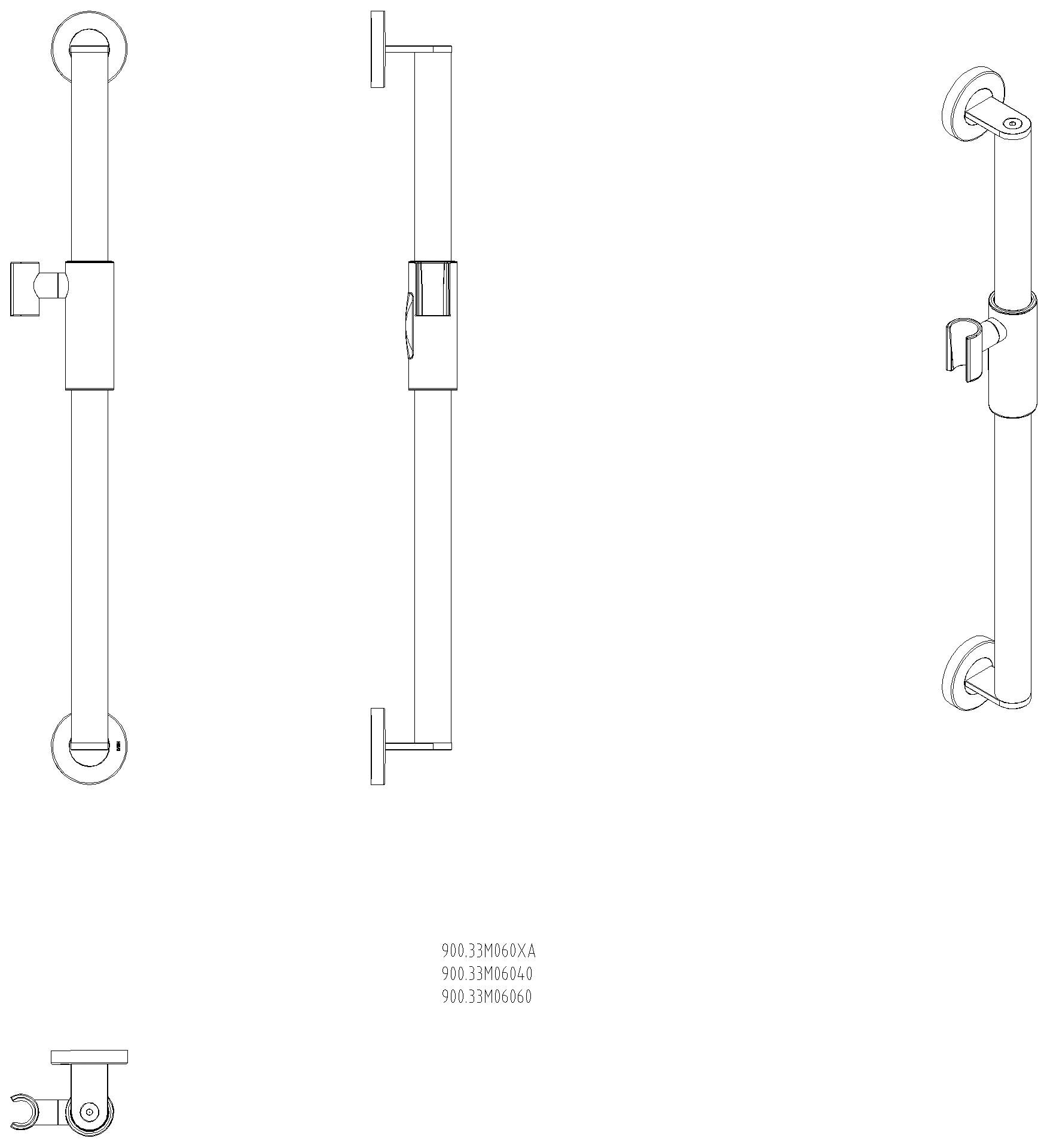 HEWI Brausehalterstange, d:32, L:610, plvb, Br.H.mag. dgrau tiefmatt