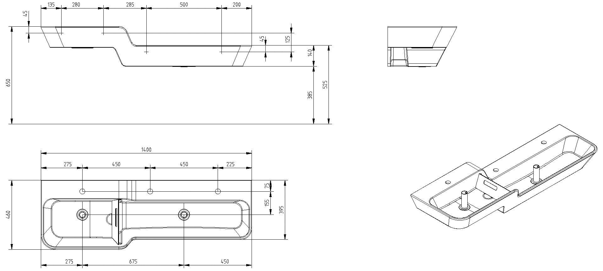 HEWI WT 1400mm,oberes Becken li 3HL, alpin, Stauscheibe blau