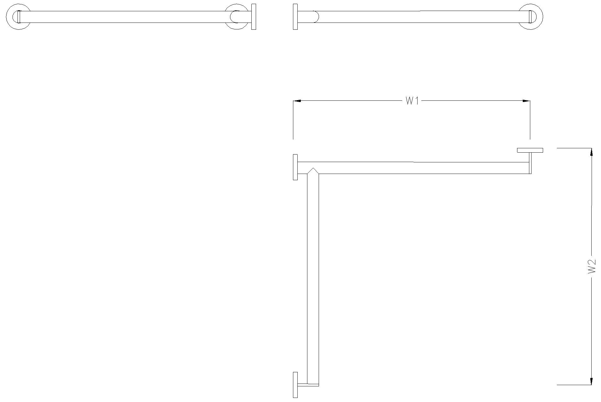HEWI Duschhdl., d:32, li, W1/W2=647mm, PVD messing gebü.