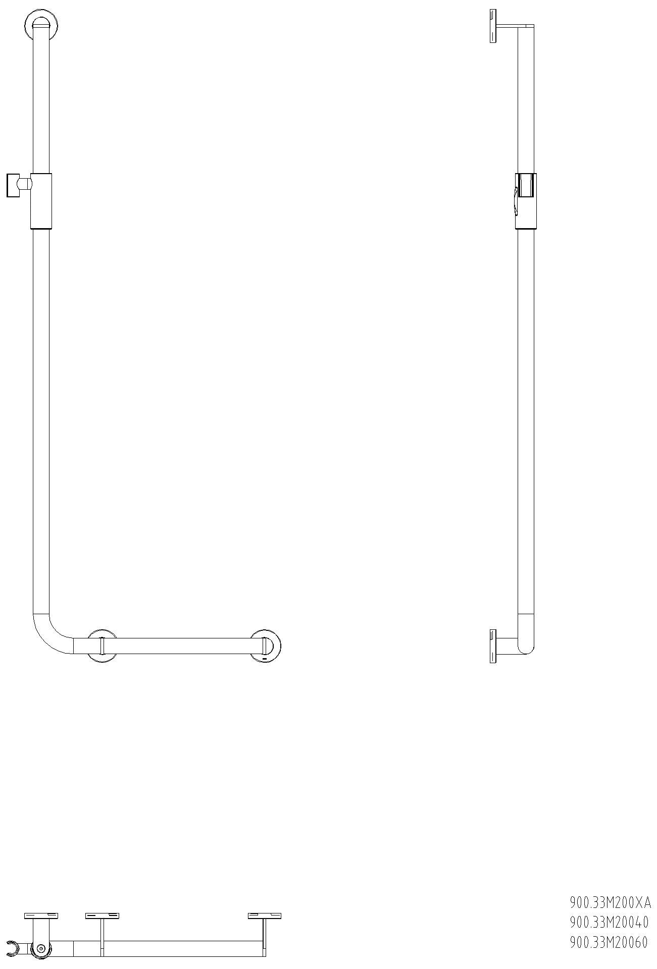 HEWI Winkelgriff m.Br.H.,d:32, A1:1250, W1:450,re,ge,Br.H.mag.
