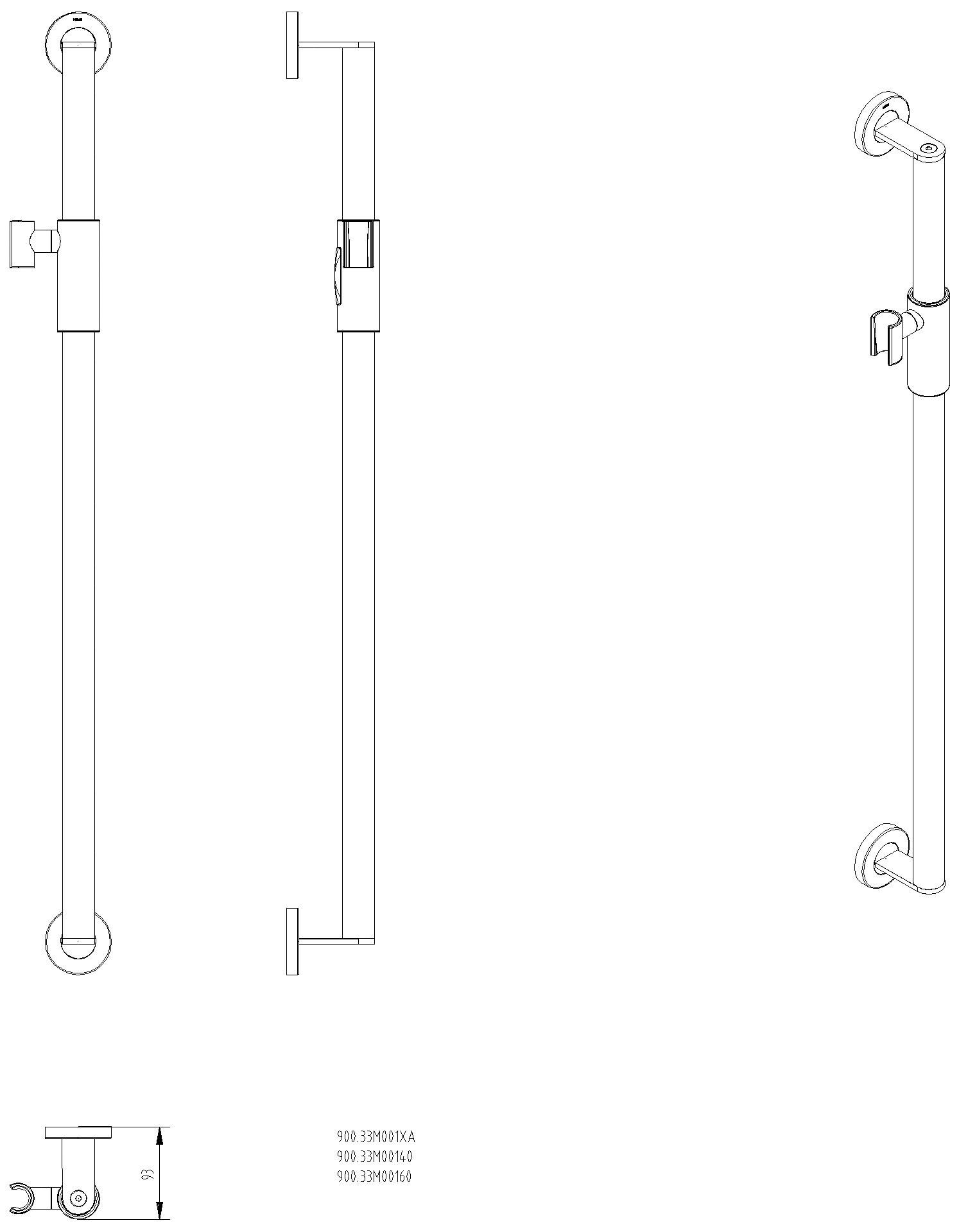 HEWI Brausehalterstange, d:32, L:900, PVD, Br.H.mag. messing gebü.
