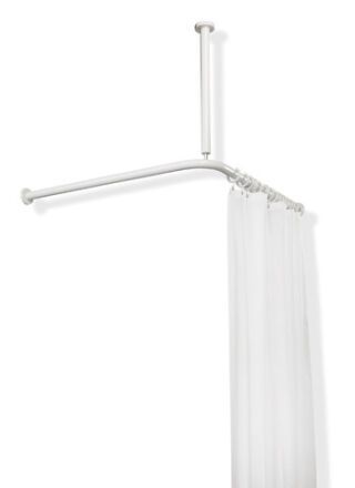 HEWI Vorhangstange mit Deckenabhängung und Duschvorhang der Serie 801