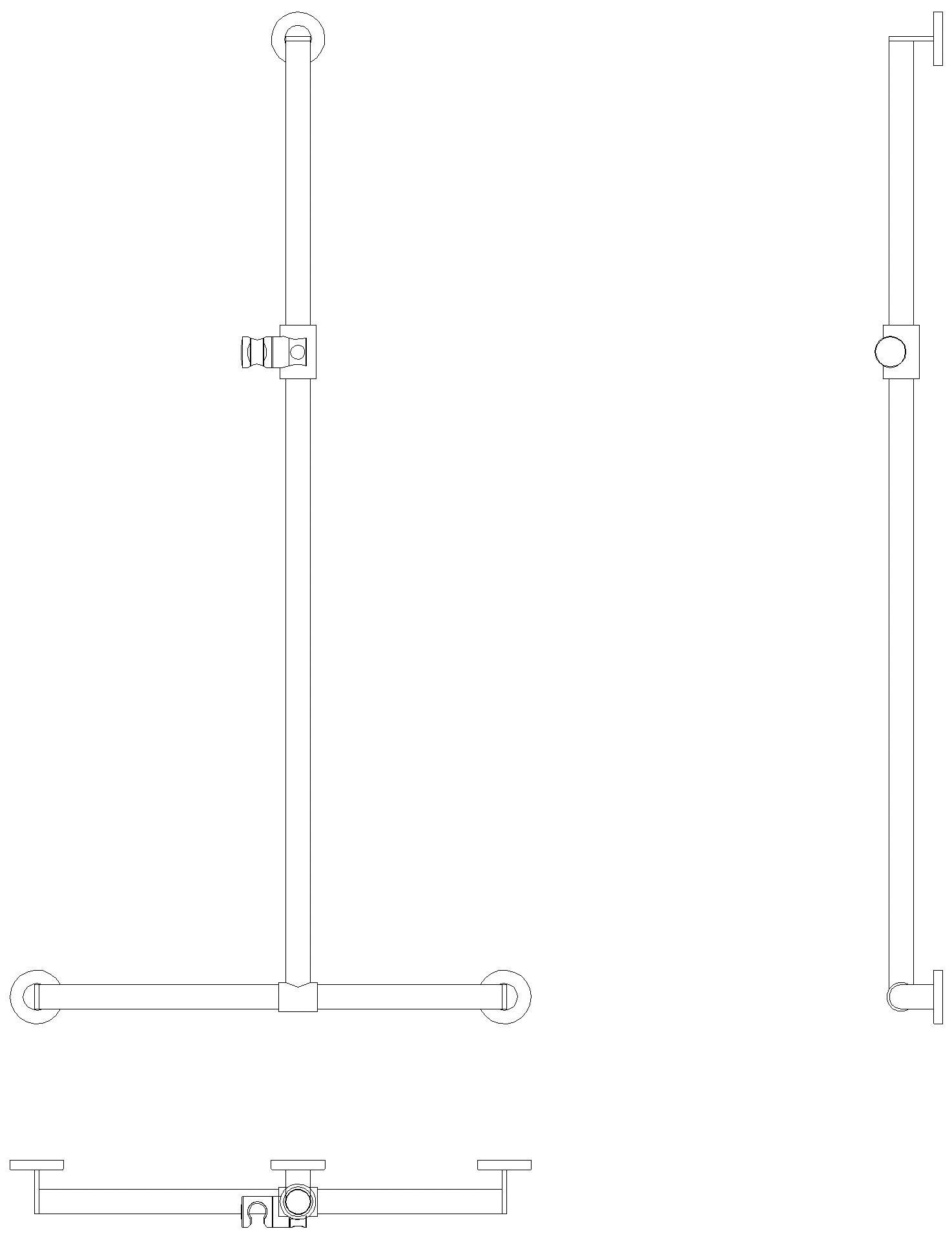 HEWI Duschhdl., d:32/32, A1=1250mm, W1=610mm, plvb schw tiefmatt