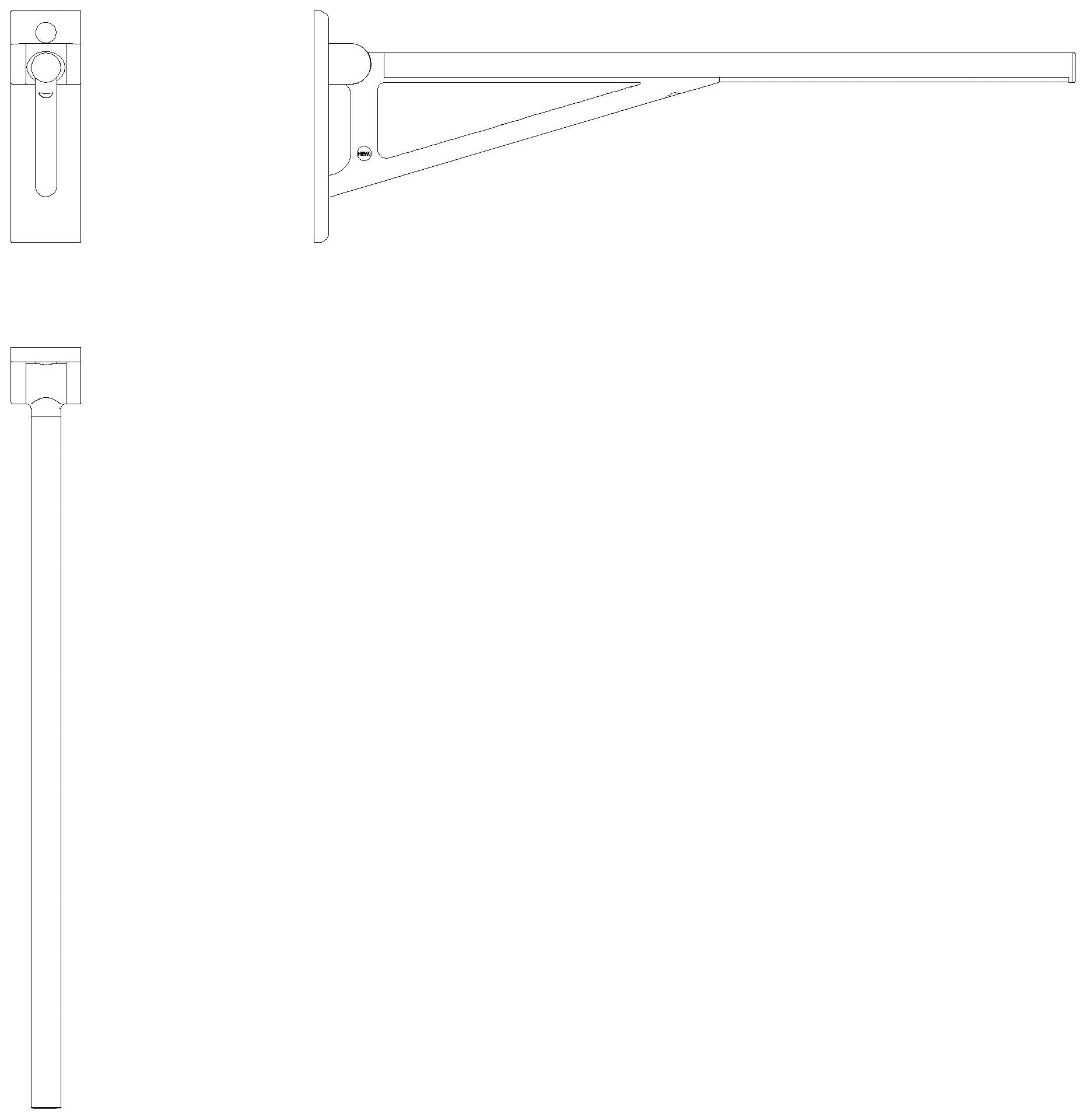 HEWI S950 Stützklappgriff, L:850mm, Kst.Ausleg.,Holm plvb tiefschwarz