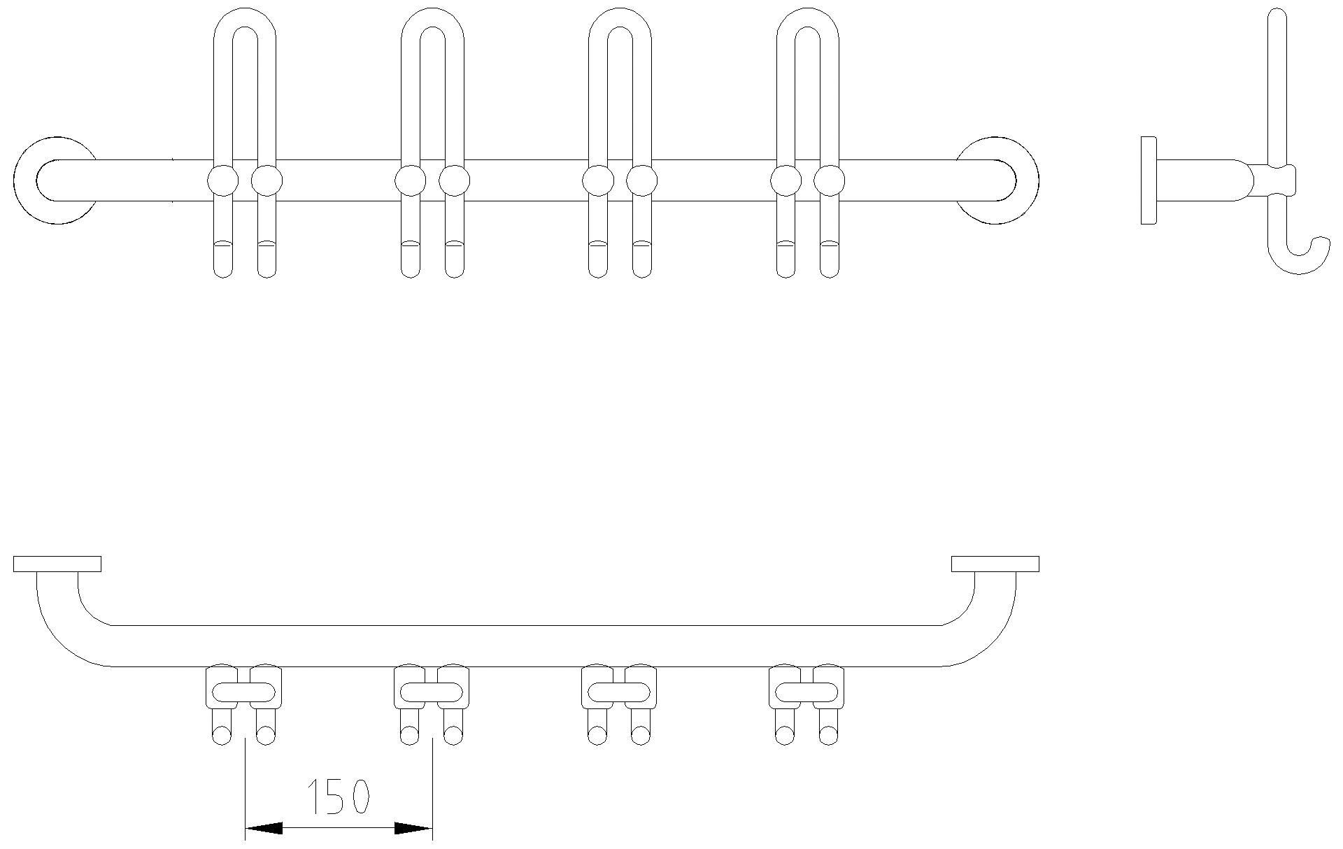 HEWI Garderobenstange mit feststehenden D-Haken n. vorn rubinrot