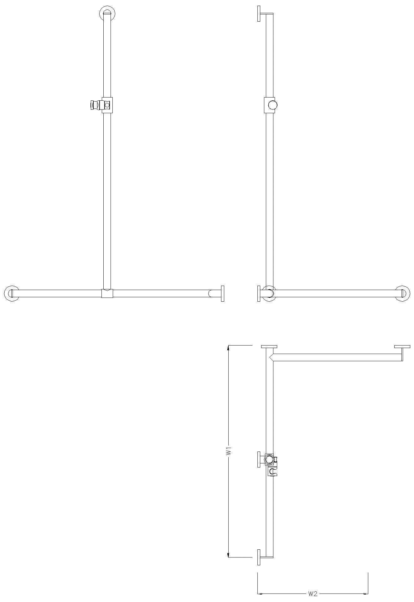 HEWI Duschhdl., d:32/32, re A1=1250mm, pulverbe. schw tiefmatt