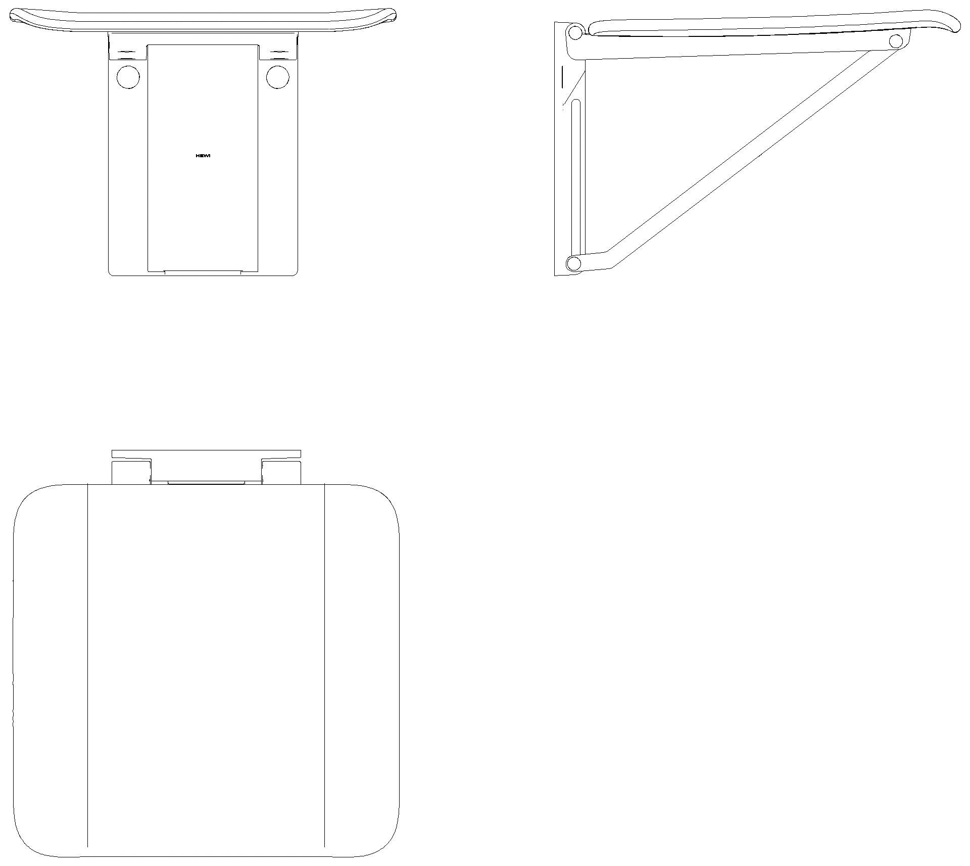 HEWI S950 Klappsitz, 350x340mm, Kst, Wand-St.,Sitzf.Kst. tiefschwarz