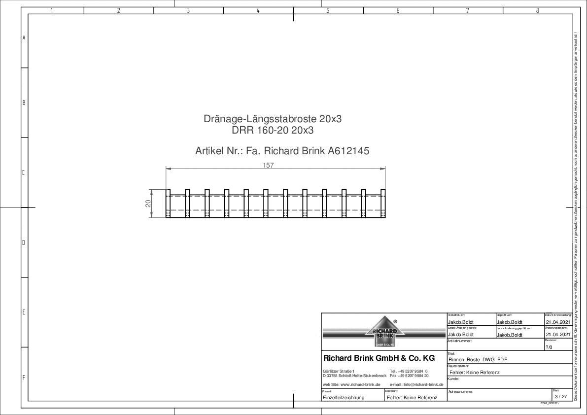Dränage-Längsstabroste 20x3