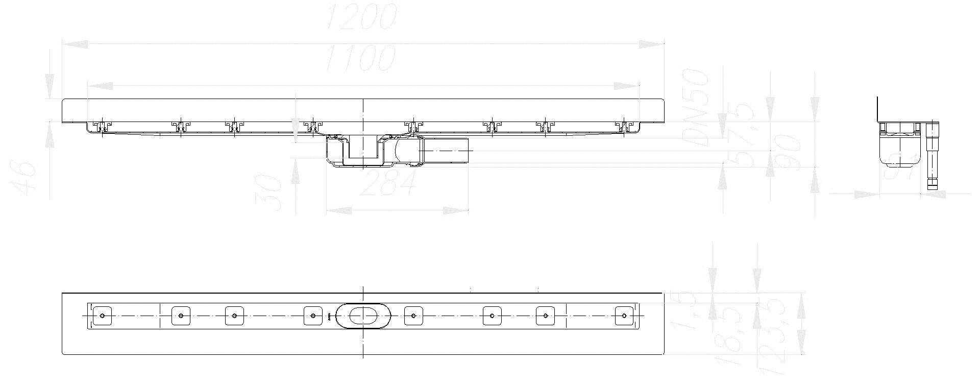 Dallmer - DALLMER Duschrinne CeraLine PLAN W 1100 mm, DN 50