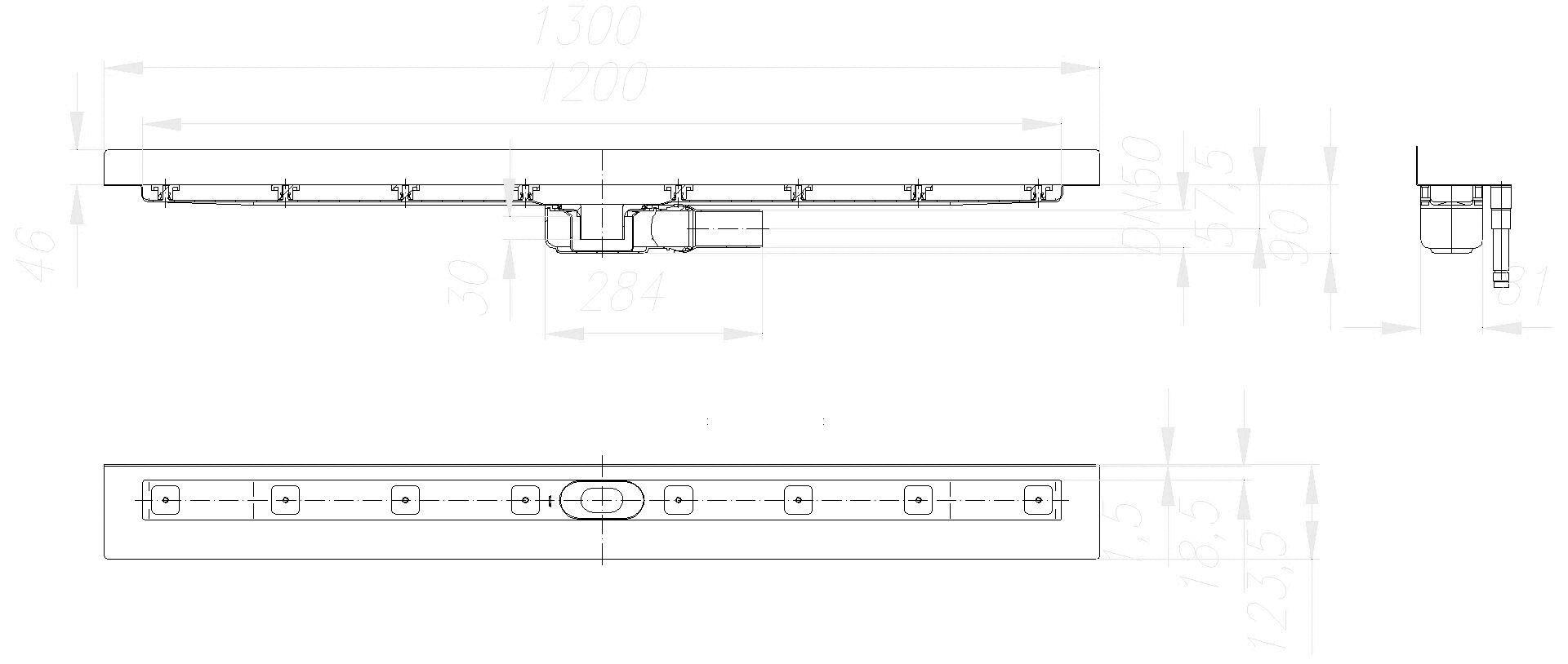 DALLMER Duschrinne CeraLine PLAN W 1200 mm, DN 50