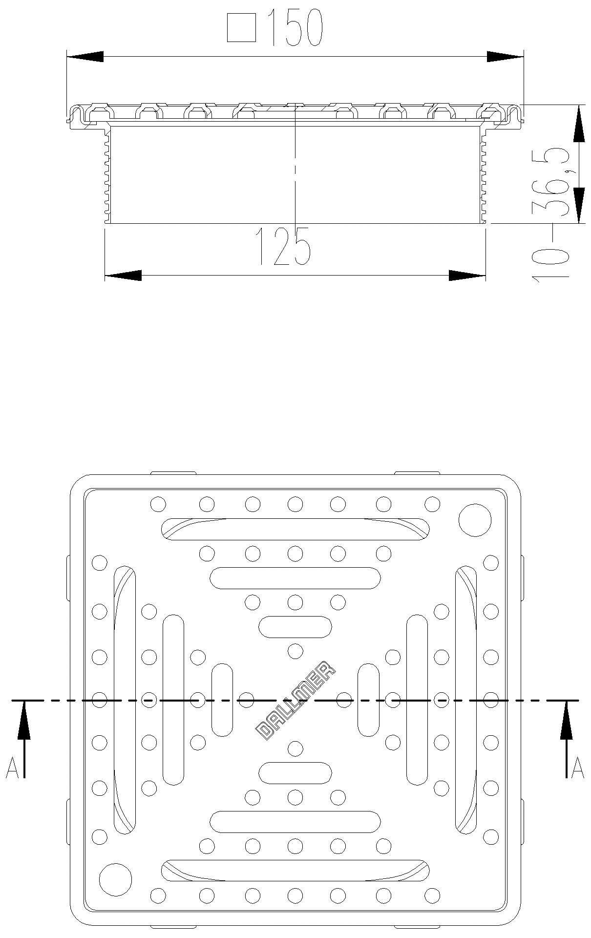 DALLMER Aufsatz DallDrain Select RH, 150 x 150 mm