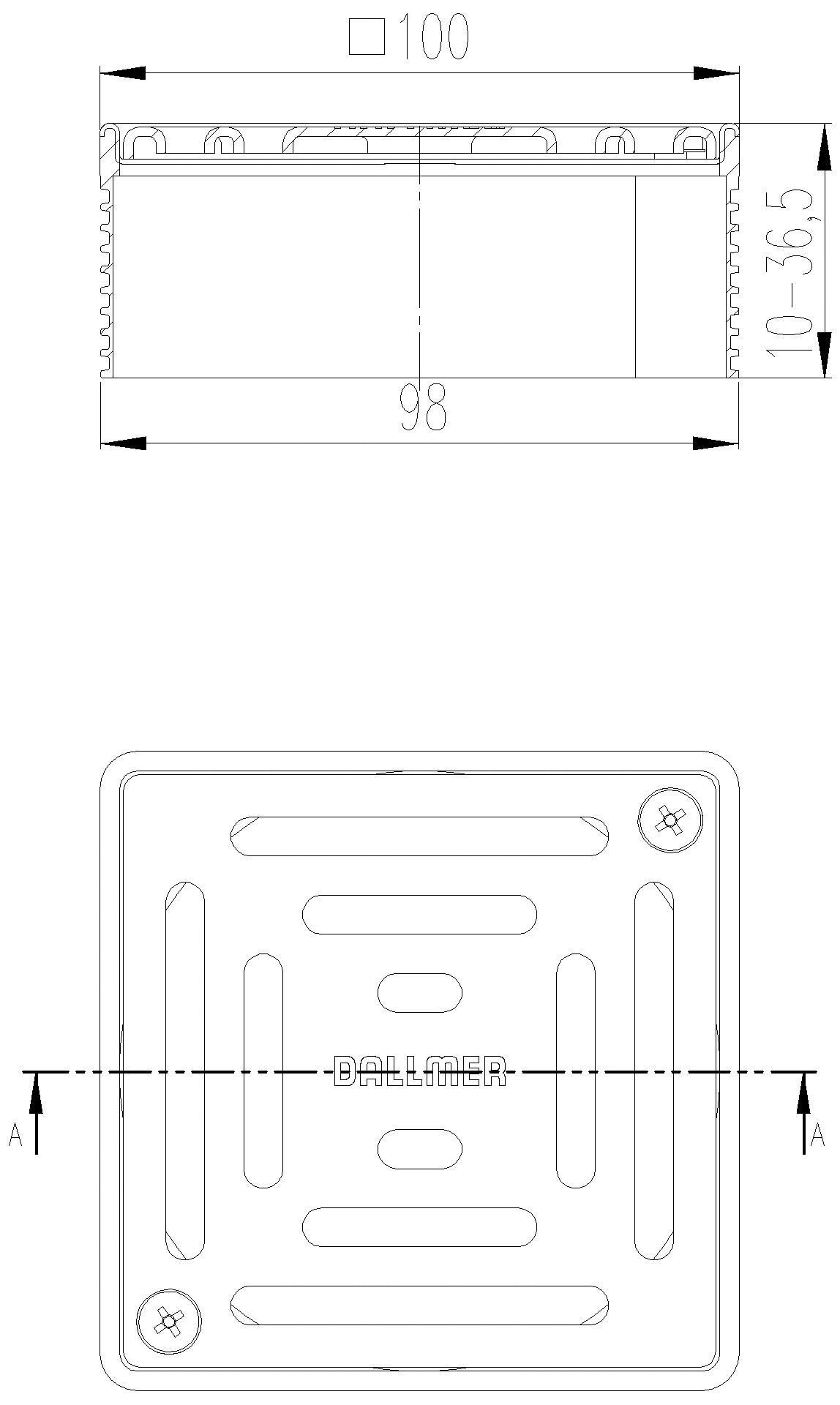 DALLMER Aufsatz DallDrain Select Rost verschraubt, 100 x 100 mm