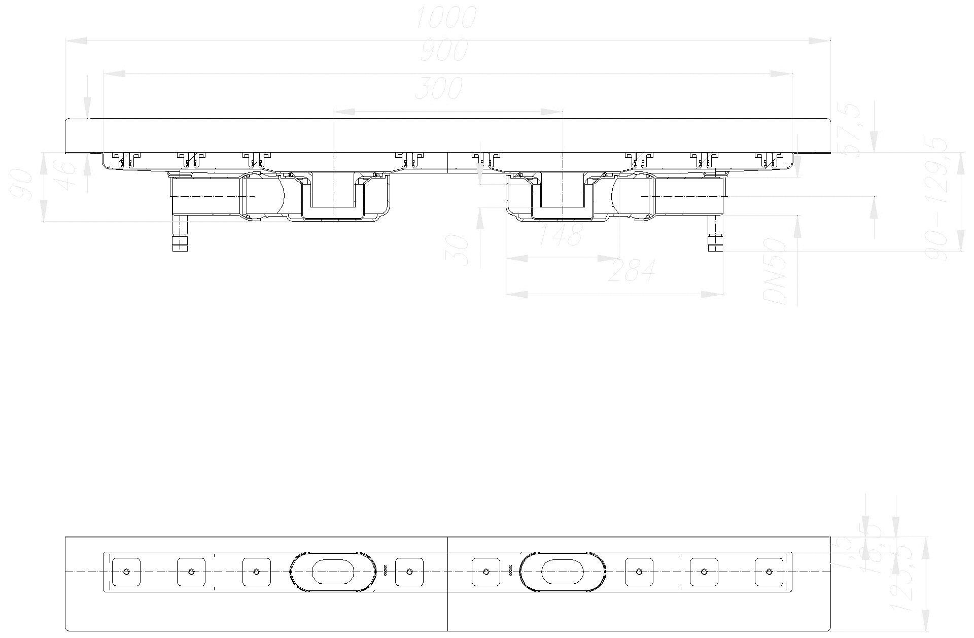 Dallmer - DALLMER Duschrinne CeraLine Plan W Duo 900 mm, DN 50