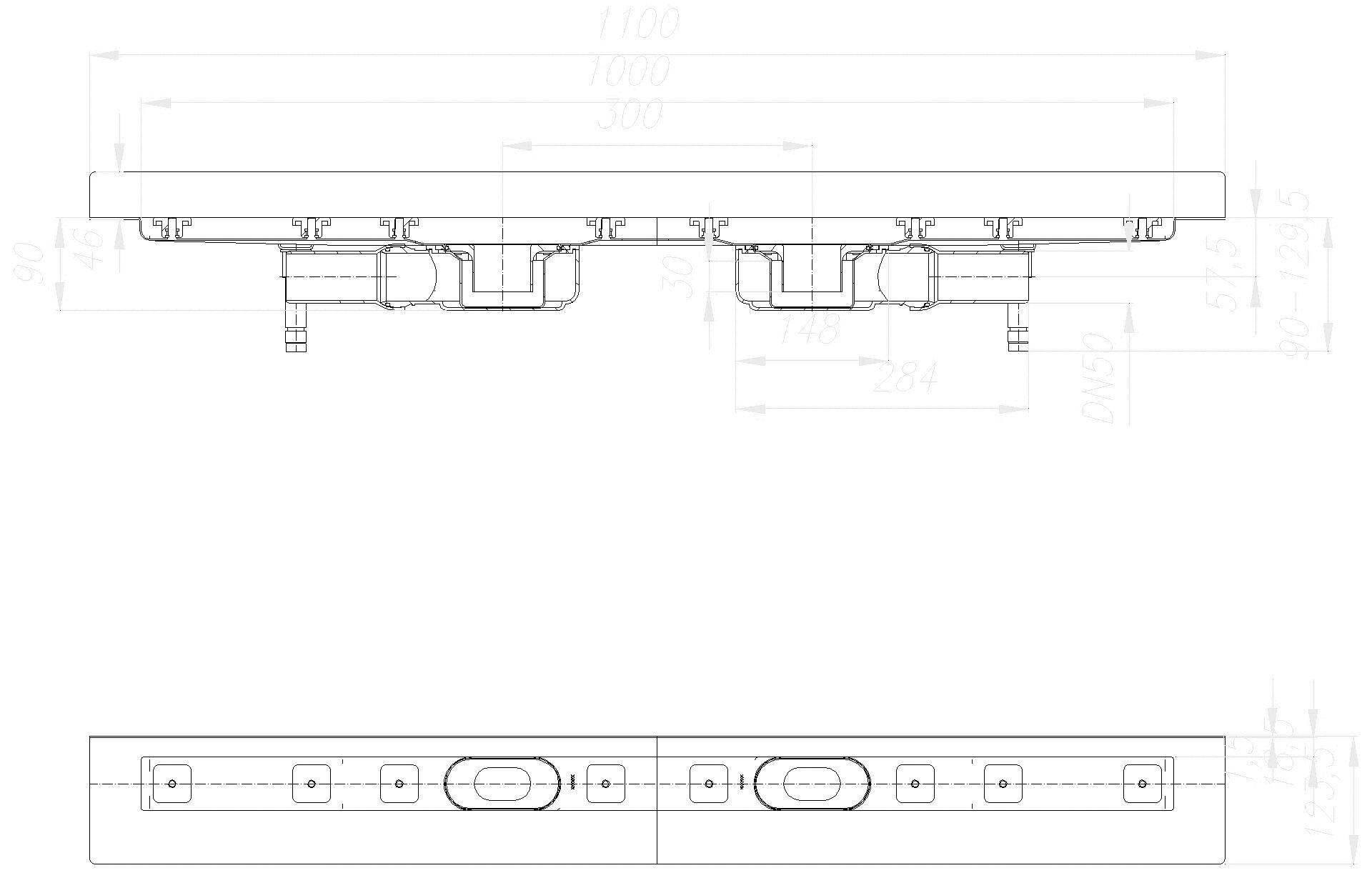 DALLMER Duschrinne CeraLine Plan W Duo 1000 mm, DN 50