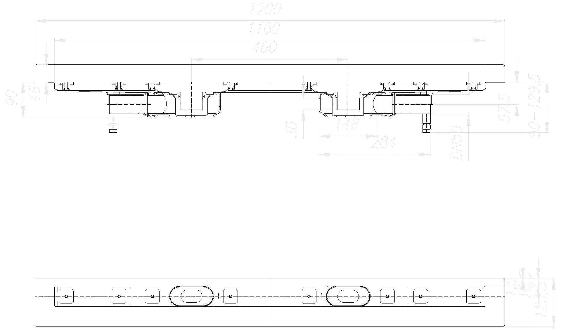 Dallmer - DALLMER Duschrinne CeraLine Plan W Duo 1100 mm, DN 50