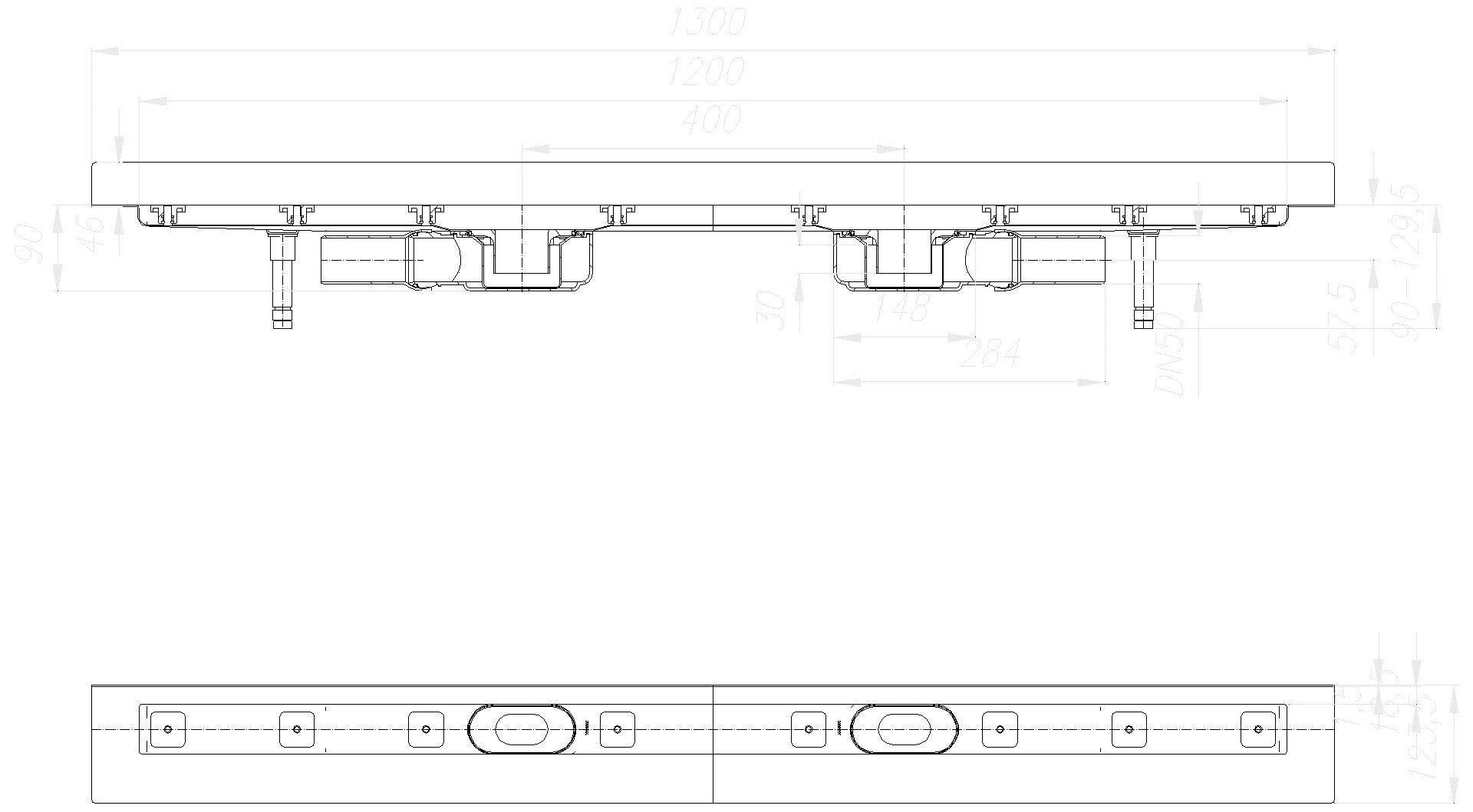 Dallmer - DALLMER Duschrinne CeraLine Plan W Duo 1200 mm, DN 50