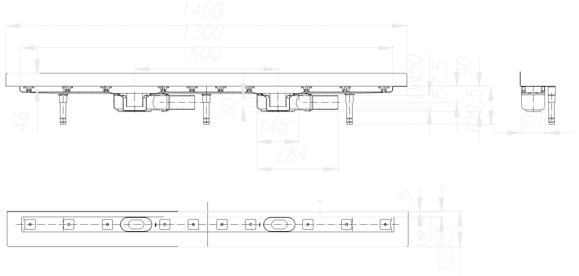 Dallmer - DALLMER Duschrinne CeraLine Plan W Duo 1300 mm, DN 50