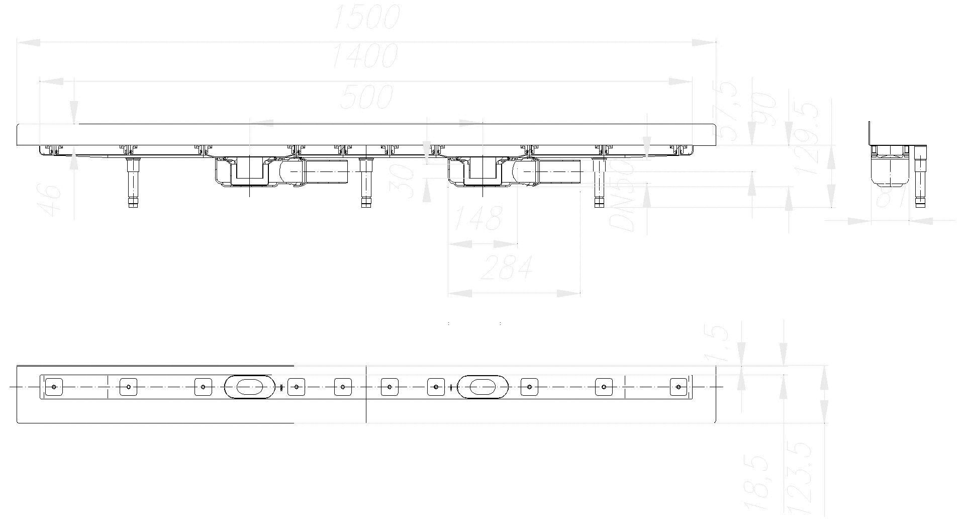 Dallmer - DALLMER Duschrinne CeraLine Plan W Duo 1400 mm, DN 50