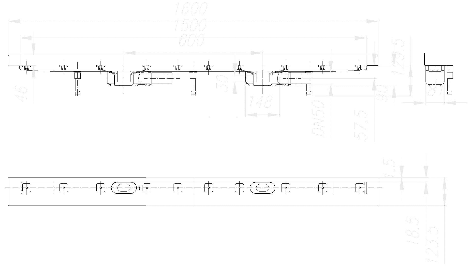 Dallmer - DALLMER Duschrinne CeraLine Plan W Duo 1500 mm, DN 50