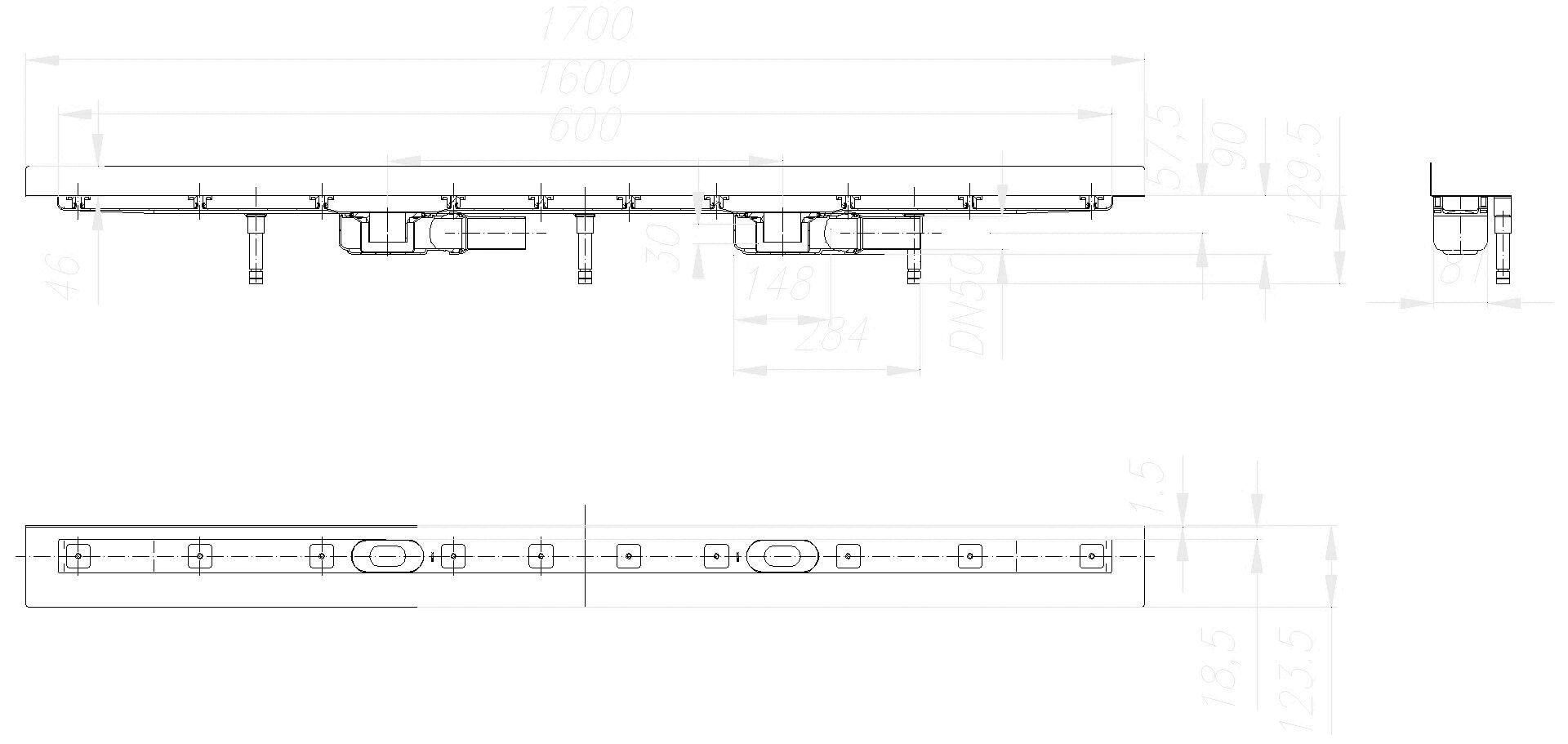 Dallmer - DALLMER Duschrinne CeraLine Plan W Duo 1600 mm, DN 50