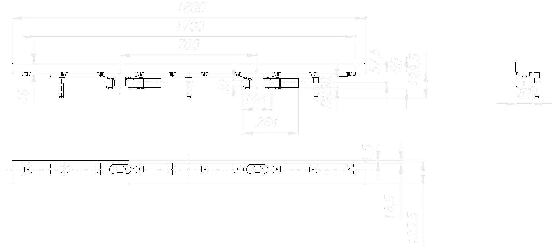 Dallmer - DALLMER Duschrinne CeraLine Plan W Duo 1700 mm, DN 50