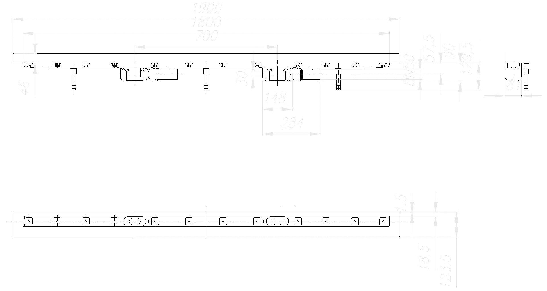 Dallmer - DALLMER Duschrinne CeraLine Plan W Duo 1800 mm, DN 50