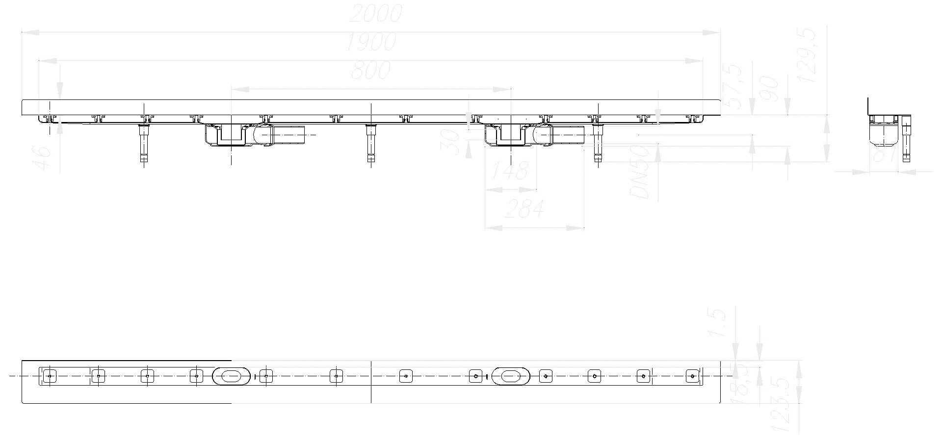 Dallmer - DALLMER Duschrinne CeraLine Plan W Duo 1900 mm, DN 50