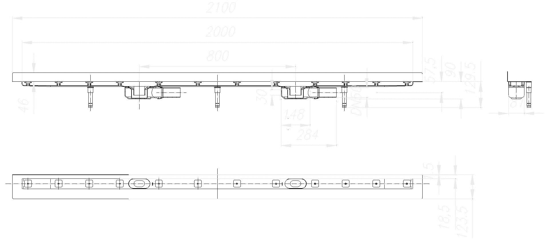 Dallmer - DALLMER Duschrinne CeraLine Plan W Duo 2000 mm, DN 50