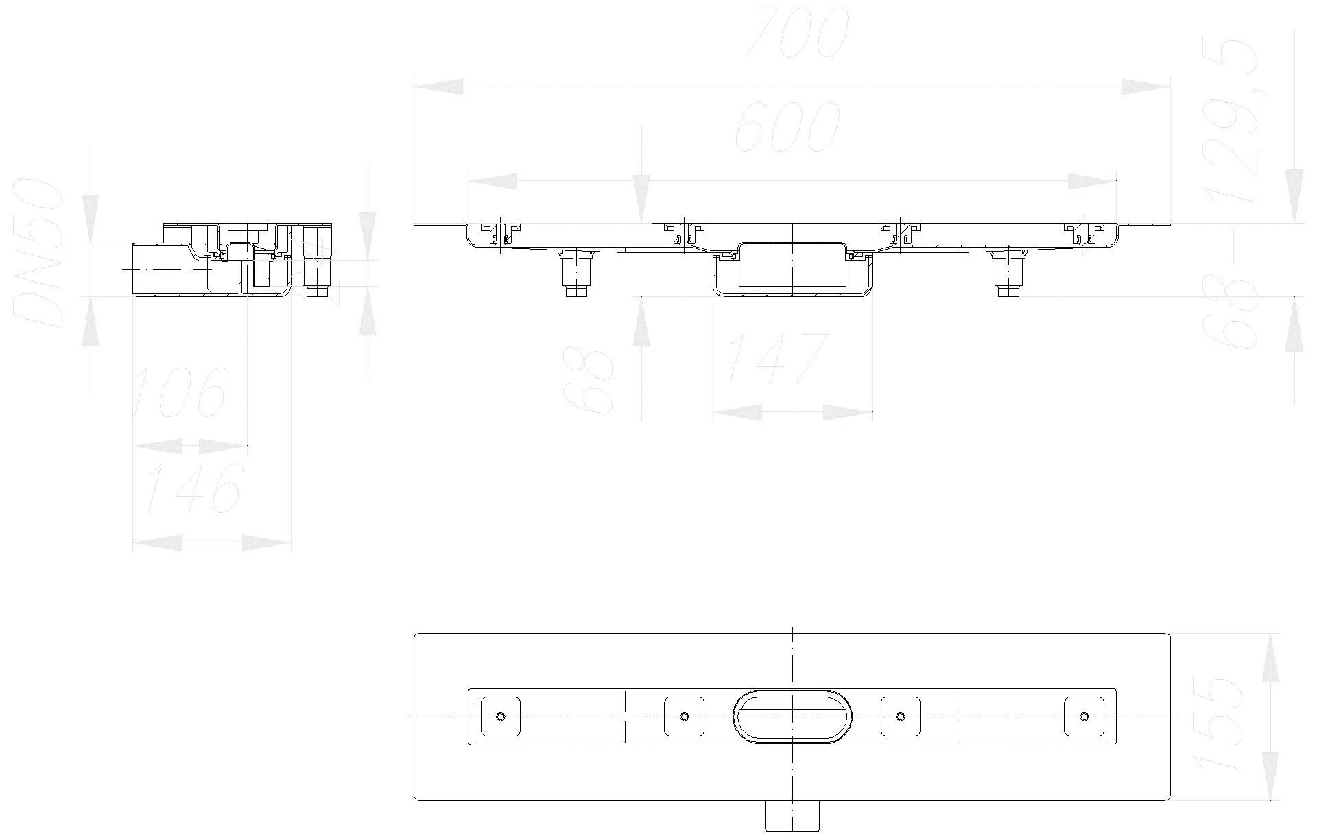 DALLMER Duschrinne CeraLine Nano F 600 mm, DN 50