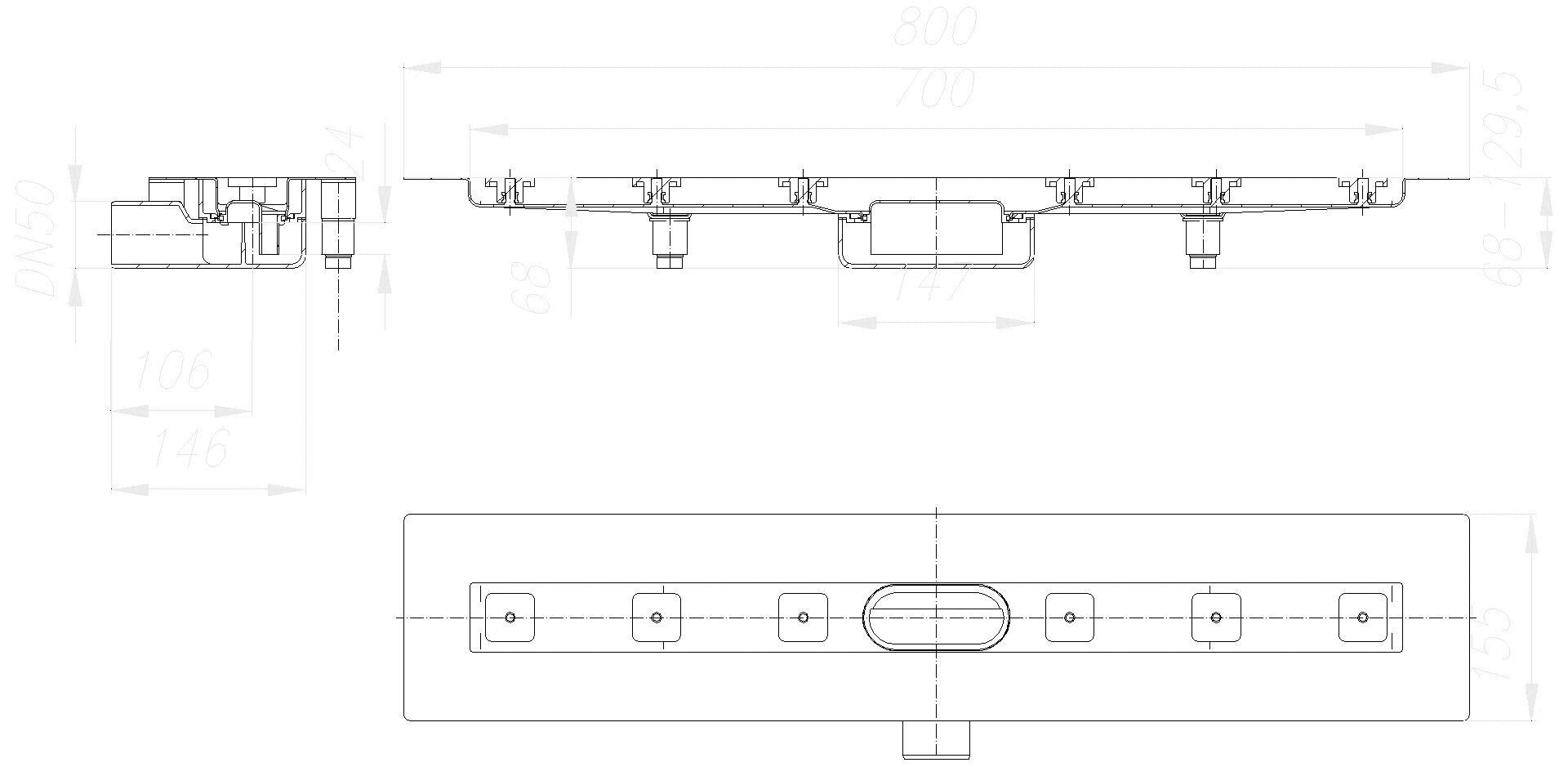 DALLMER Duschrinne CeraLine Nano F 700 mm, DN 50
