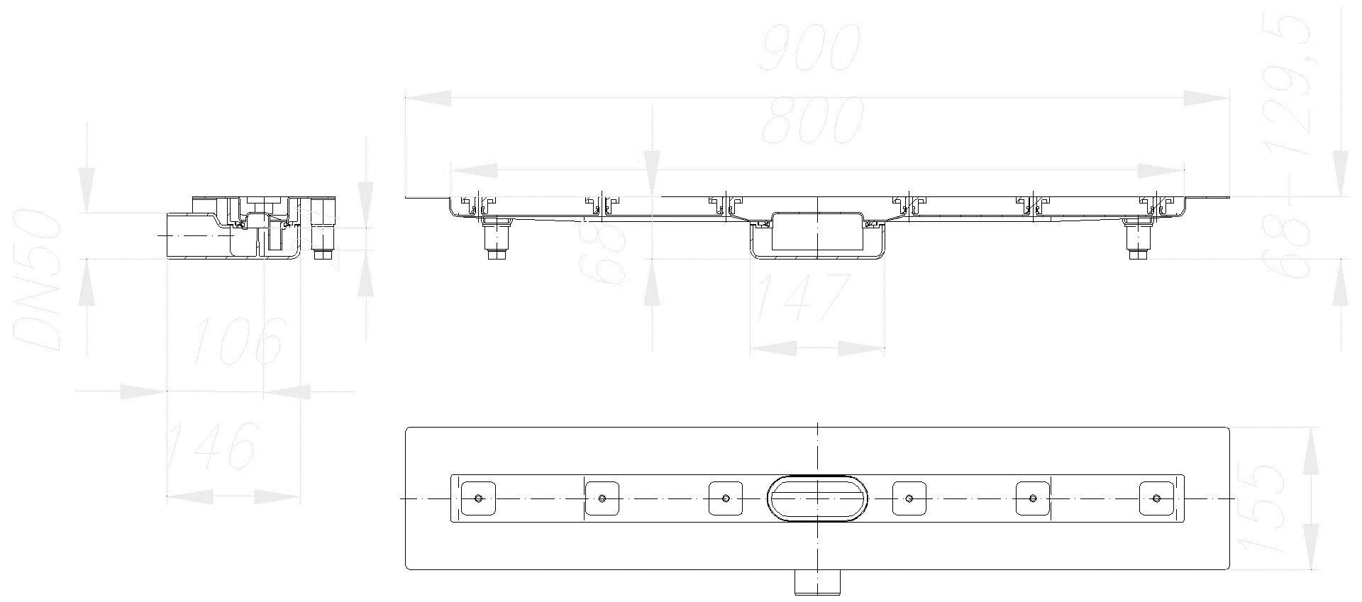 DALLMER Duschrinne CeraLine Nano F 800 mm, DN 50