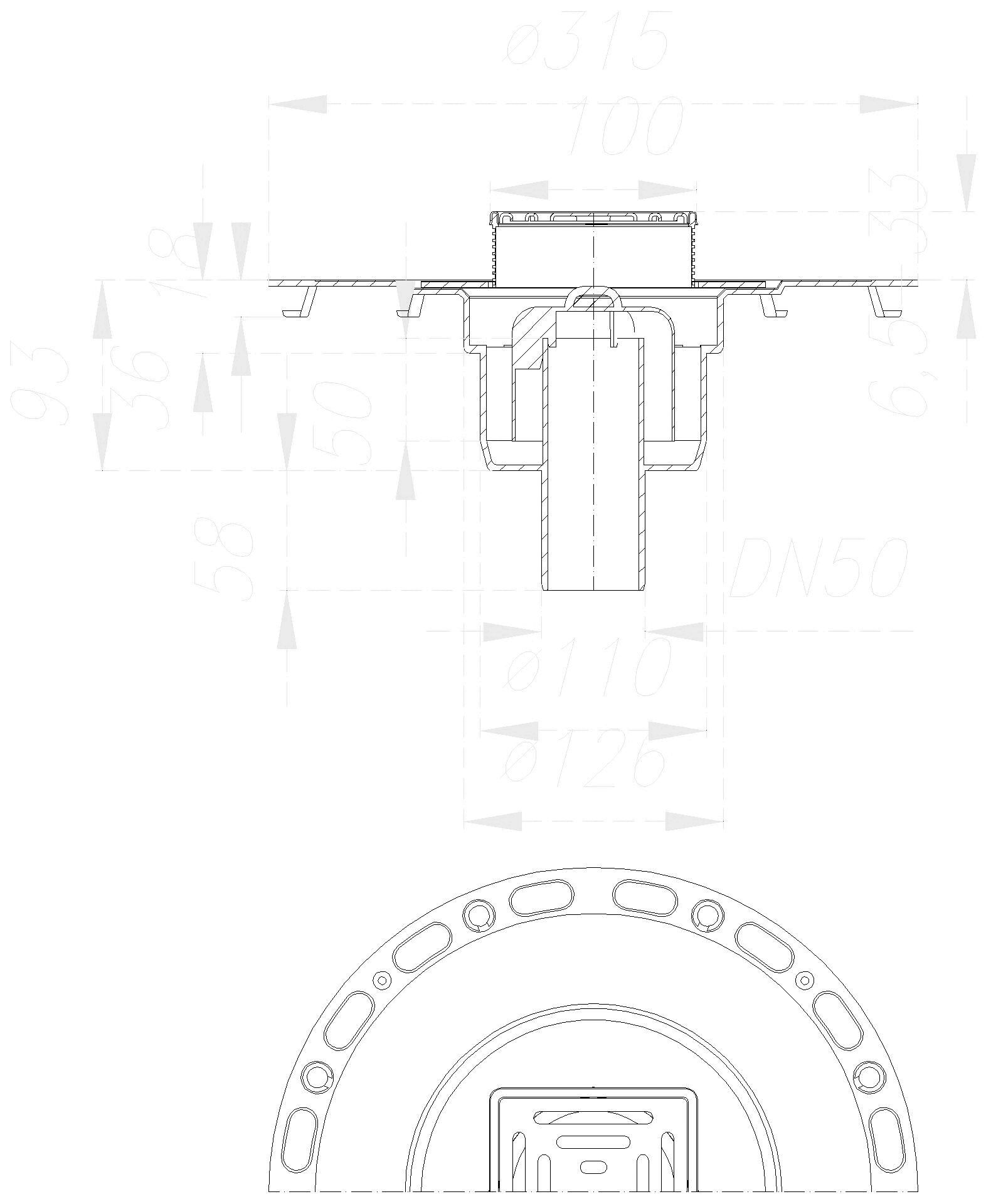 DALLMER Bodenablauf TistoPlan senkrecht VC 10, DN 50, 100 x 100 mm