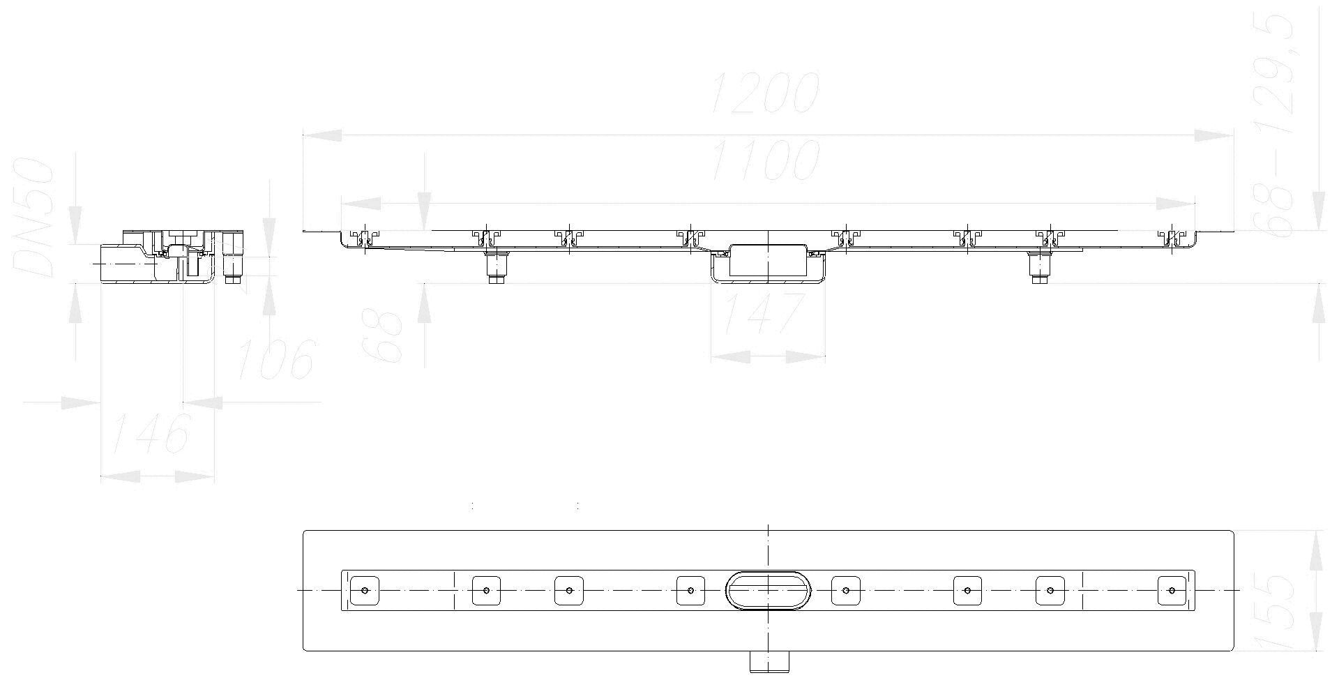 DALLMER Duschrinne CeraLine Nano F 1100 mm, DN 50