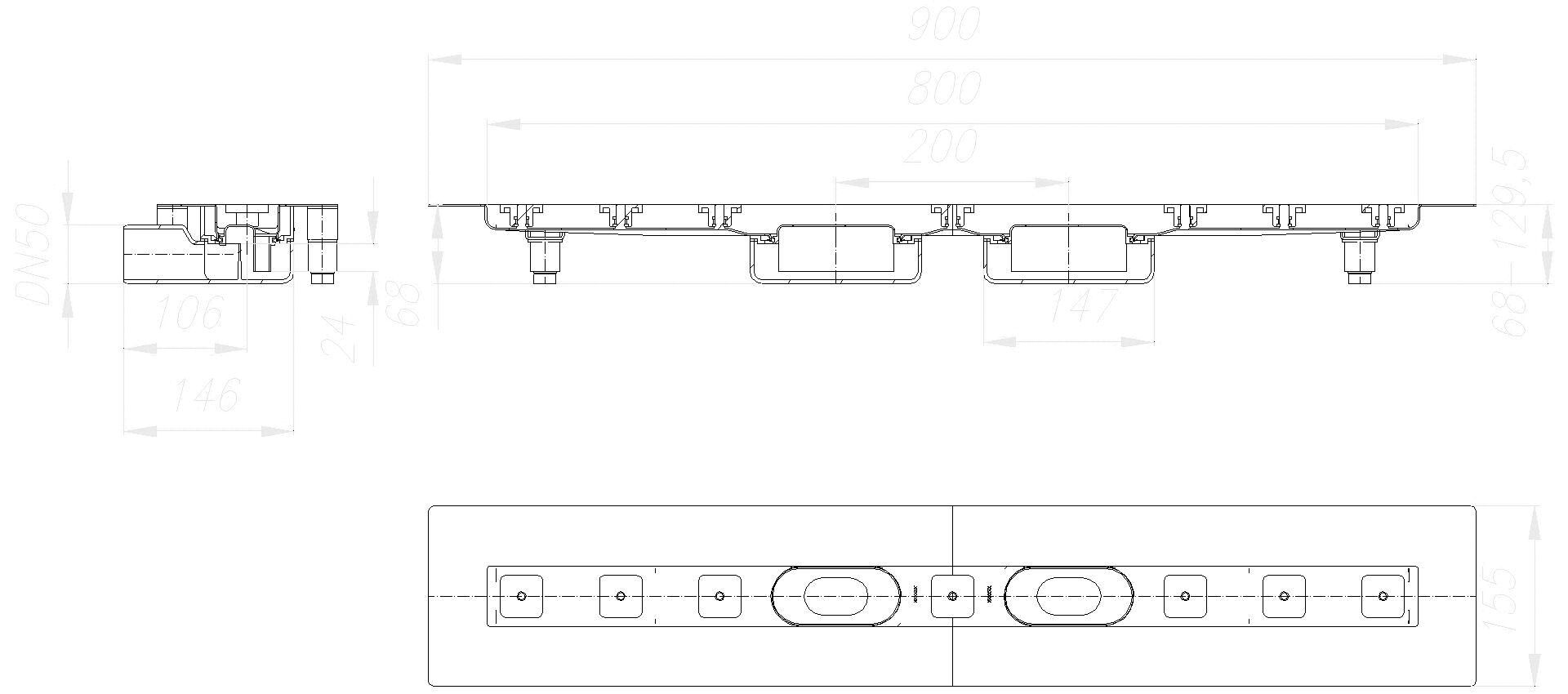 DALLMER Duschrinne CeraLine Nano F Duo 800 mm, DN 50