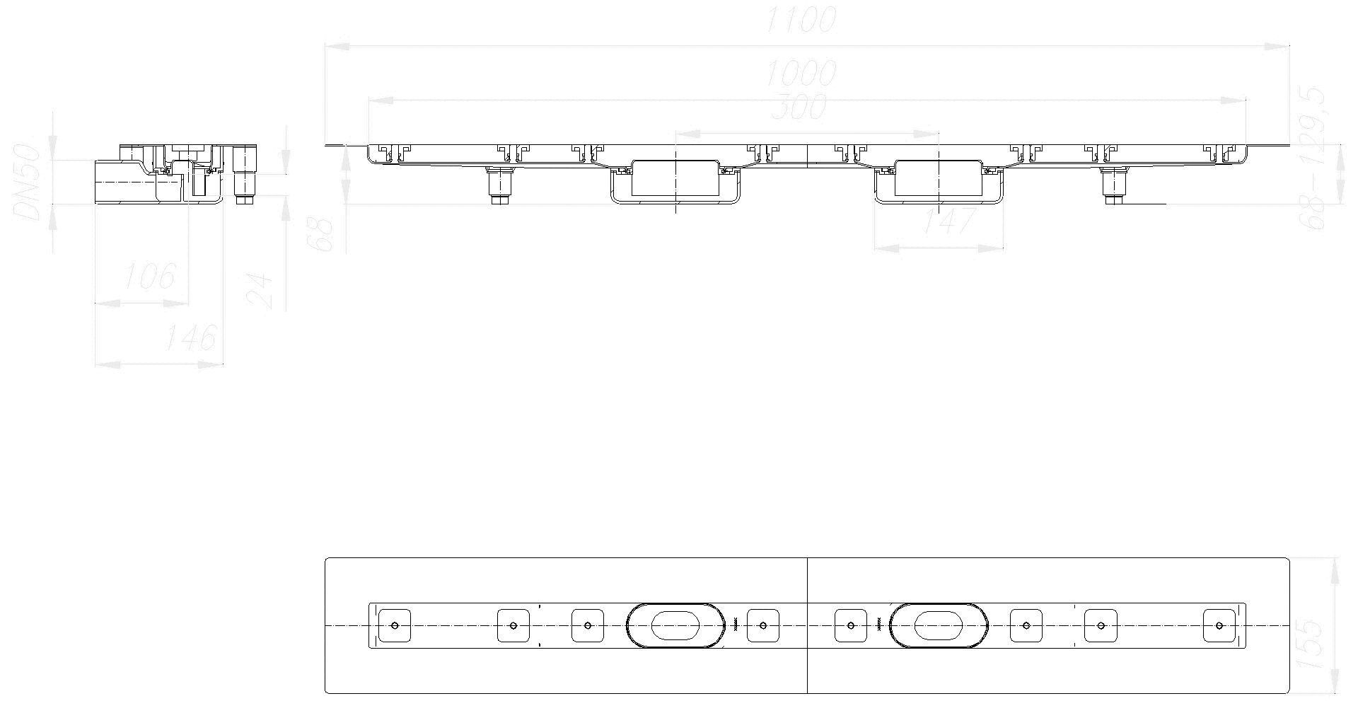 DALLMER Duschrinne CeraLine Nano F Duo 1000 mm, DN 50