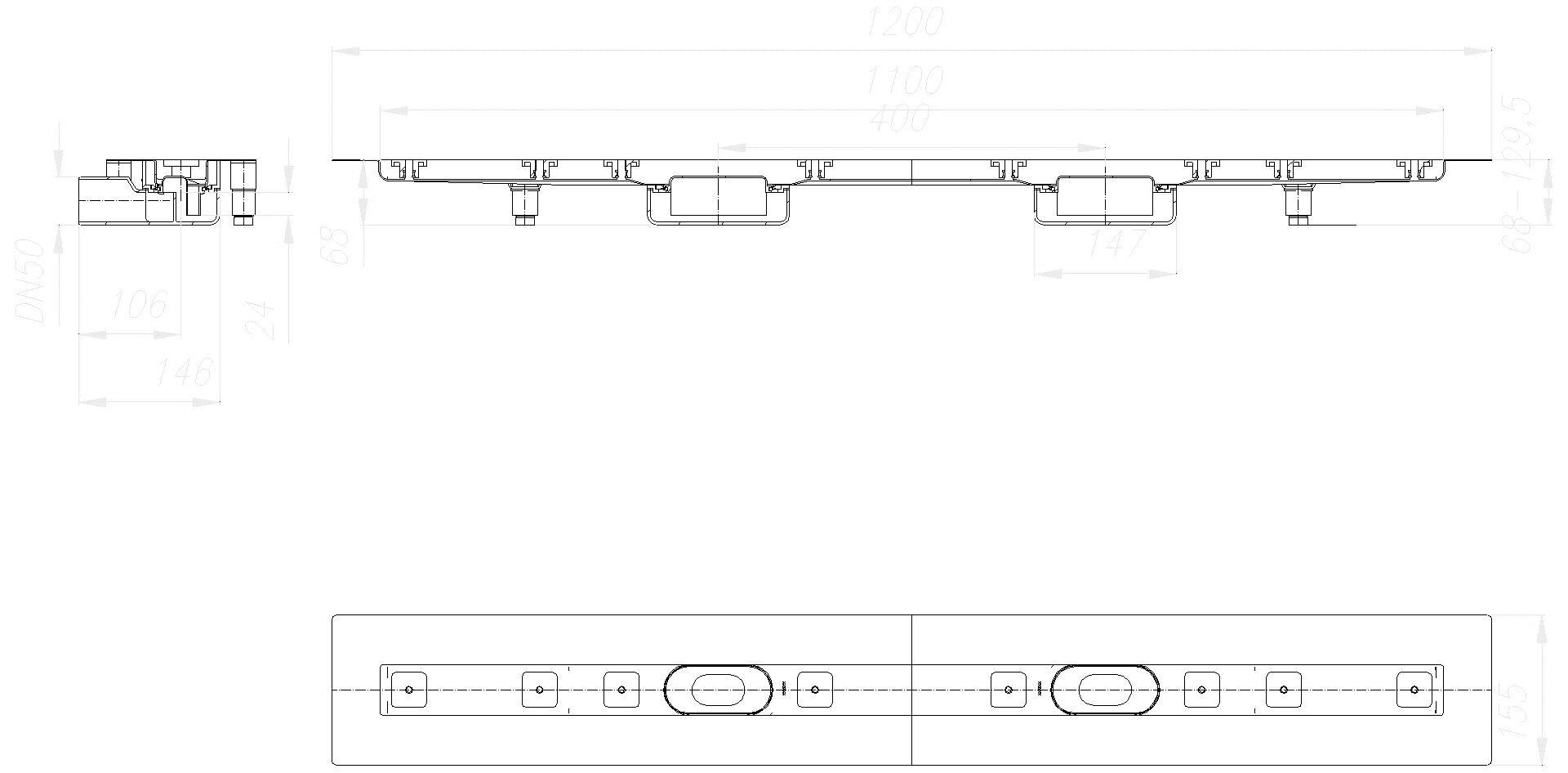 DALLMER Duschrinne CeraLine Nano F Duo 1100 mm, DN 50