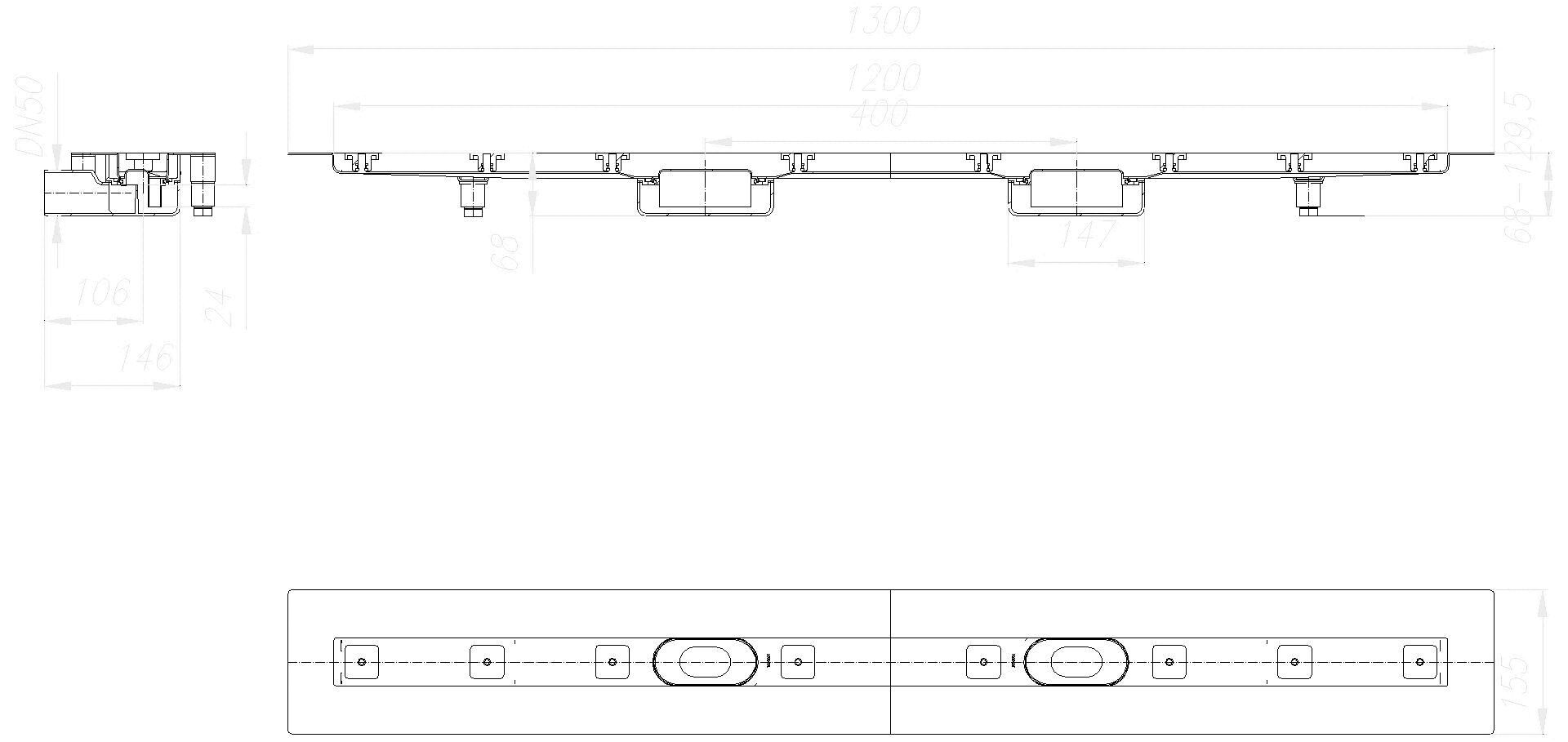 DALLMER Duschrinne CeraLine Nano F Duo 1200 mm, DN 50