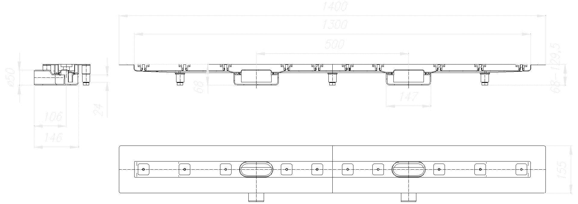DALLMER Duschrinne CeraLine Nano F Duo 1300 mm, DN 50